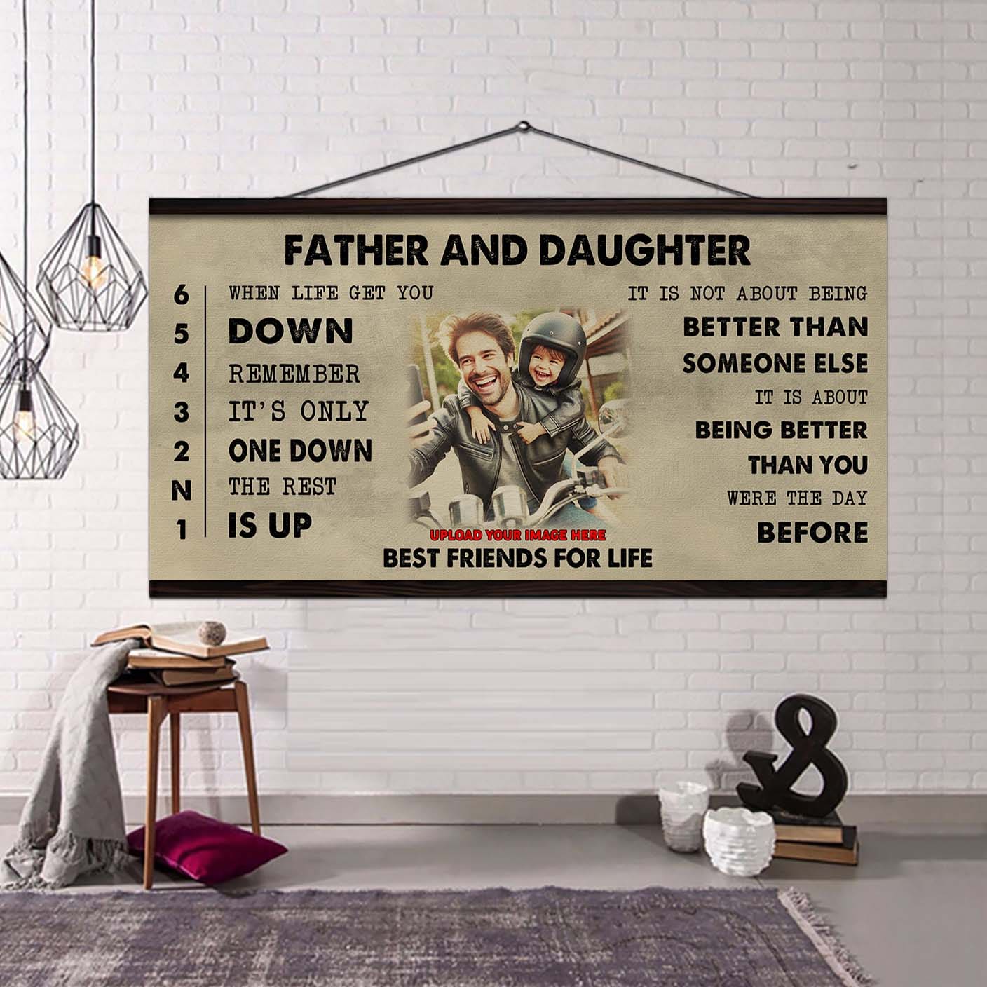 biker father and son best friends for life - be strong when you are weak poster canvas gift for son from father-photo upload