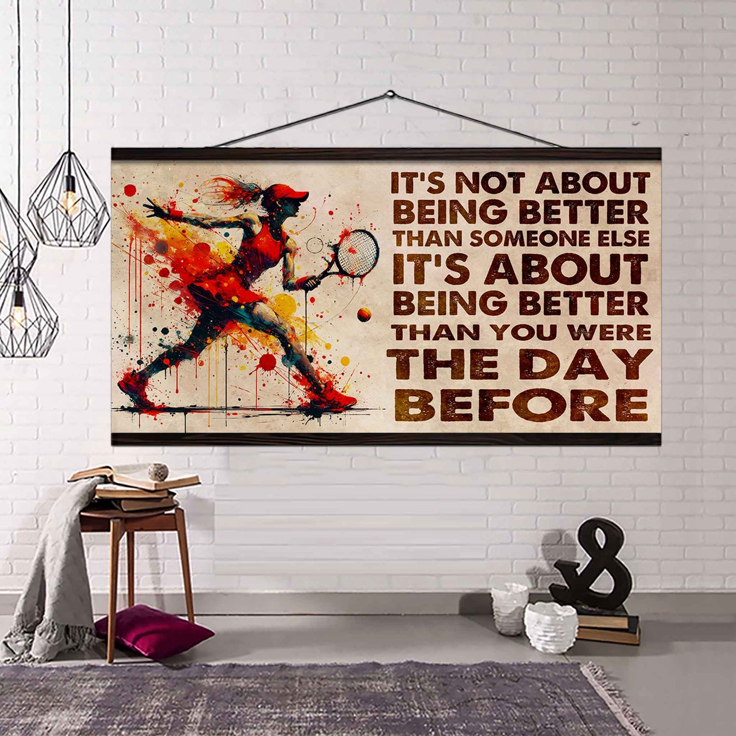 water color woman tennis poster canvas it is not about being better than someone else gift for your loving woman