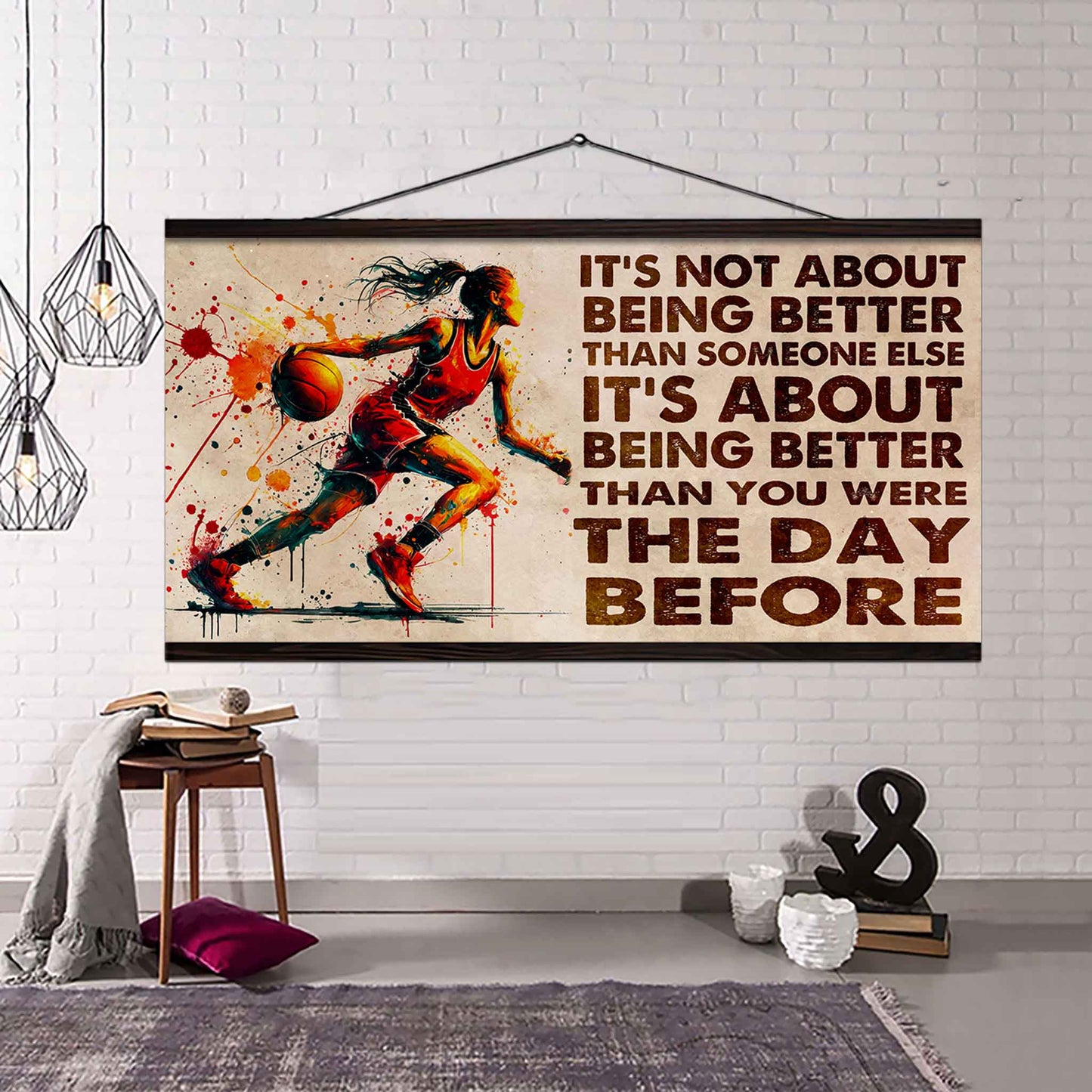 water color woman tennis poster canvas it is not about being better than someone else gift for your loving woman