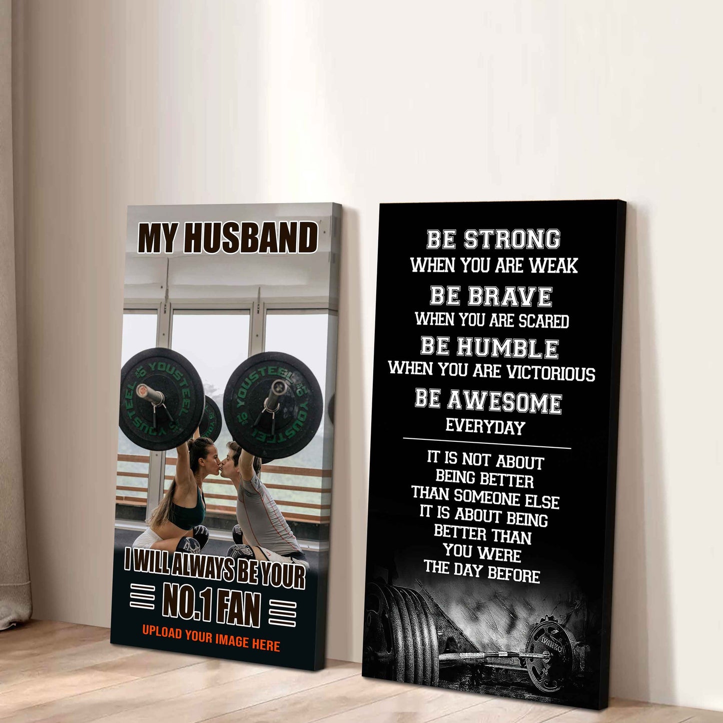 Baseball- Couple To My Husband Be Strong When You Are Weak Be Awesome Everyday Set 2 Canvas Wall Art