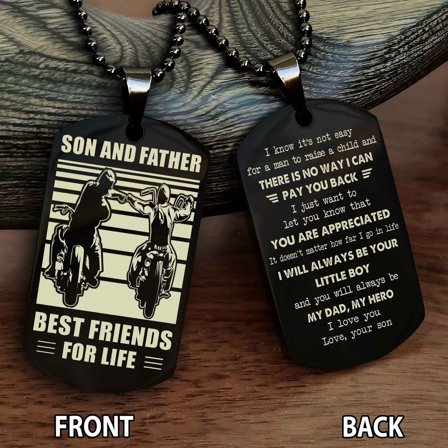 Personalized Biker Double Side Dog Tag Father and Son Best Friend For Life To My Dad I Know It's Not Easy - I Will Always Be Your Little Boy Gift From Son To Dad
