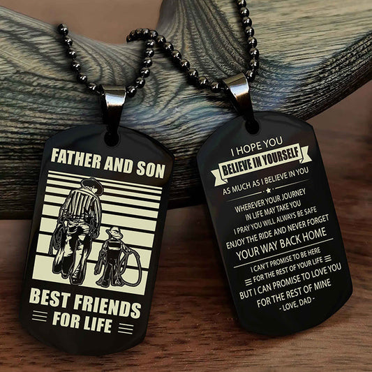 Cowboy Personalized Double Sided Dog Tag To My Son I Love You - Enjoy The Ride And Never Forget Your Way Back Home From