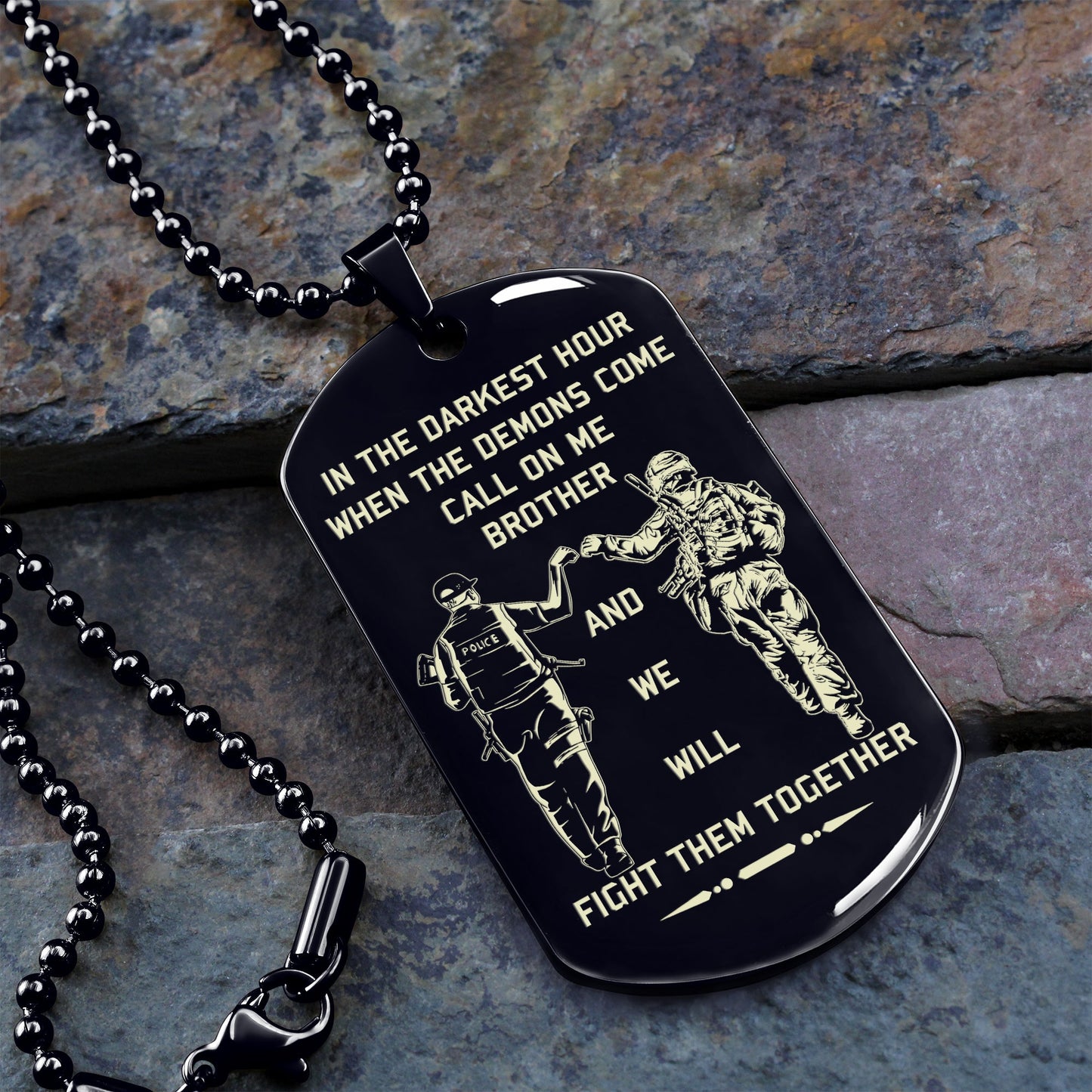 mix police and soldier one sided dog tag call on me brother and we will fight them together