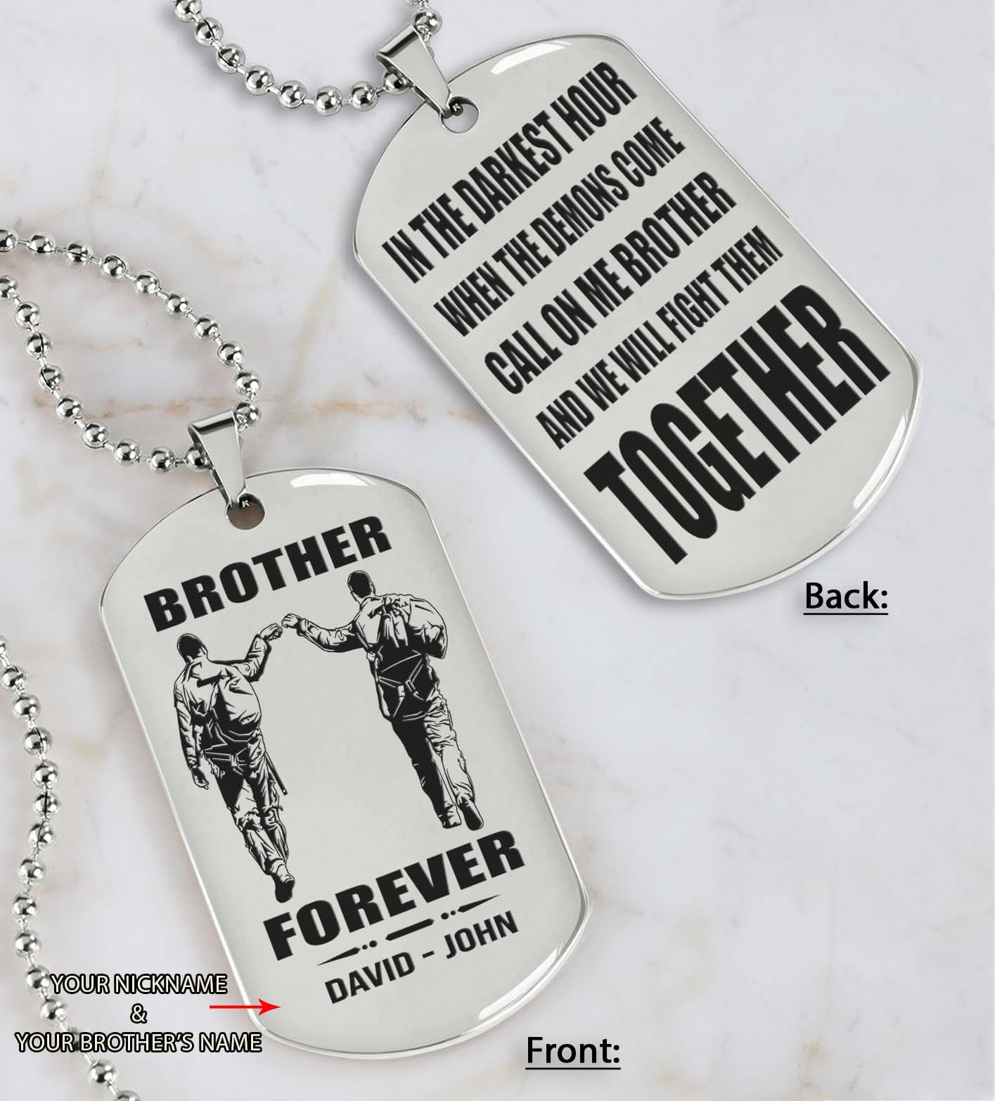 customizable engraved black dog tag double sided gift from brother, brother forever