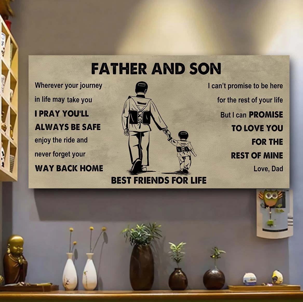 sport-family father and son best friends for life - ver 2 never forget your way back home poster canvas gift for son from father