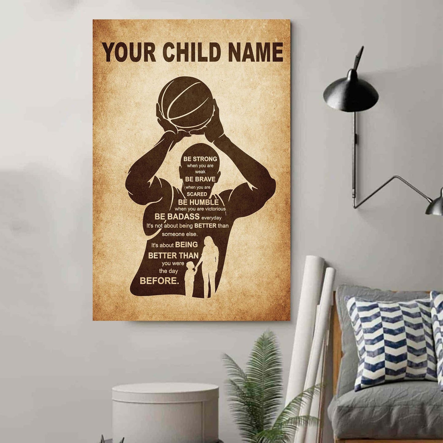 personalized your child name from mom to son basketball poster canvas it's not about being better than someone else it's about being better than you were the day before