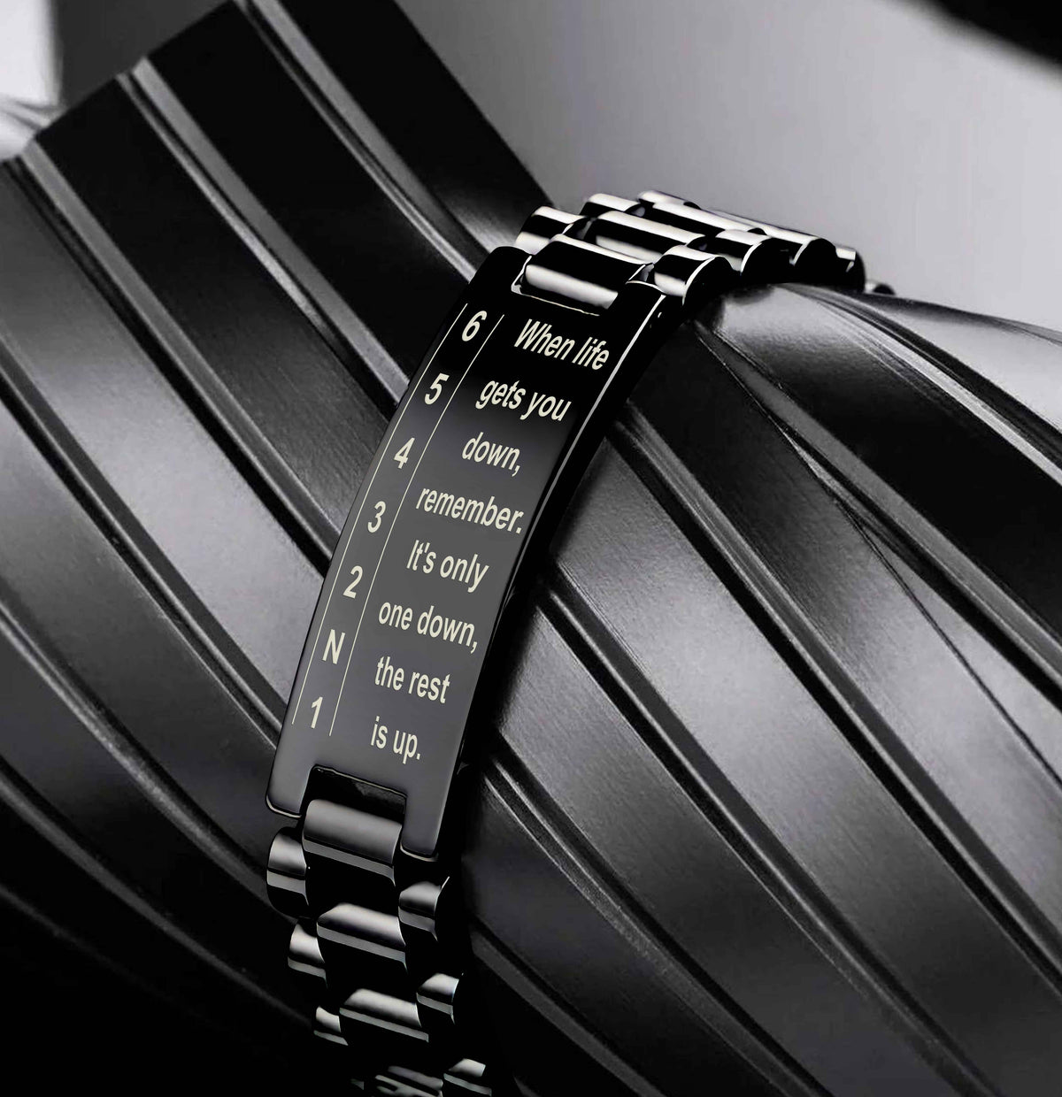 Biker bracelet, When life gets you down, remember. It’s only one down, the rest is up.