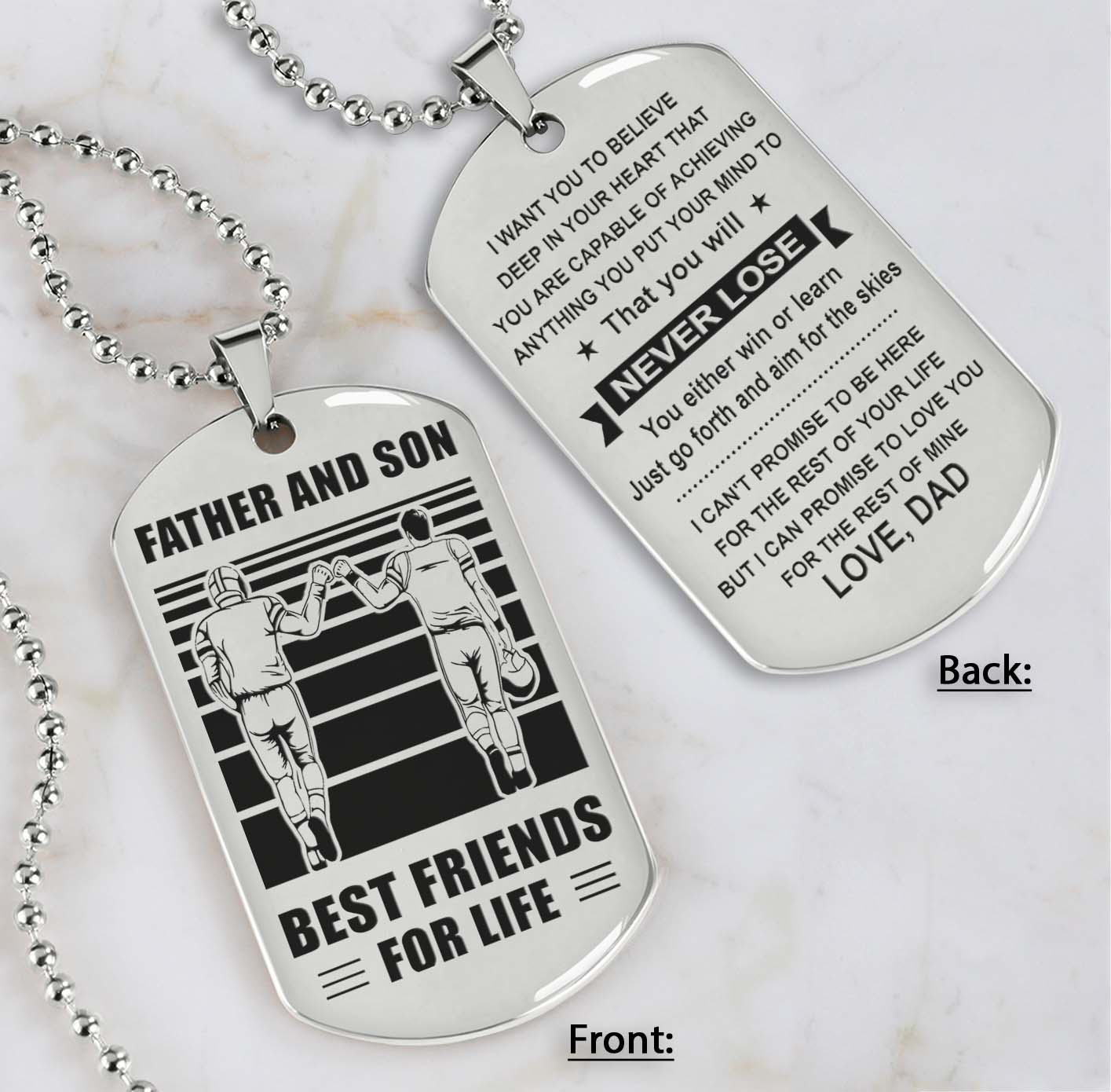 silver verison personalized double sided dog tag father and son best friends for life - message on the back side