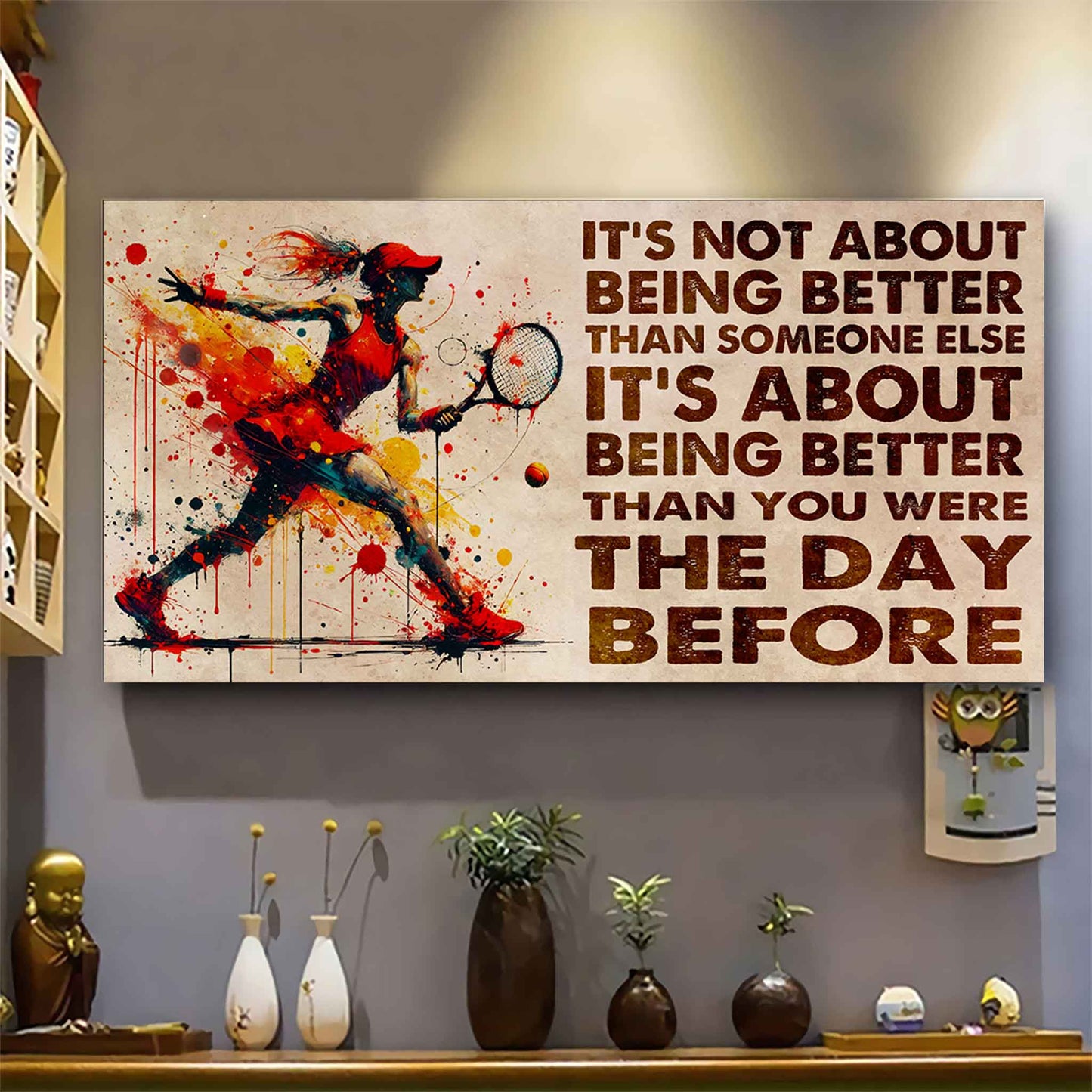 water color woman tennis poster canvas it is not about being better than someone else gift for your loving woman