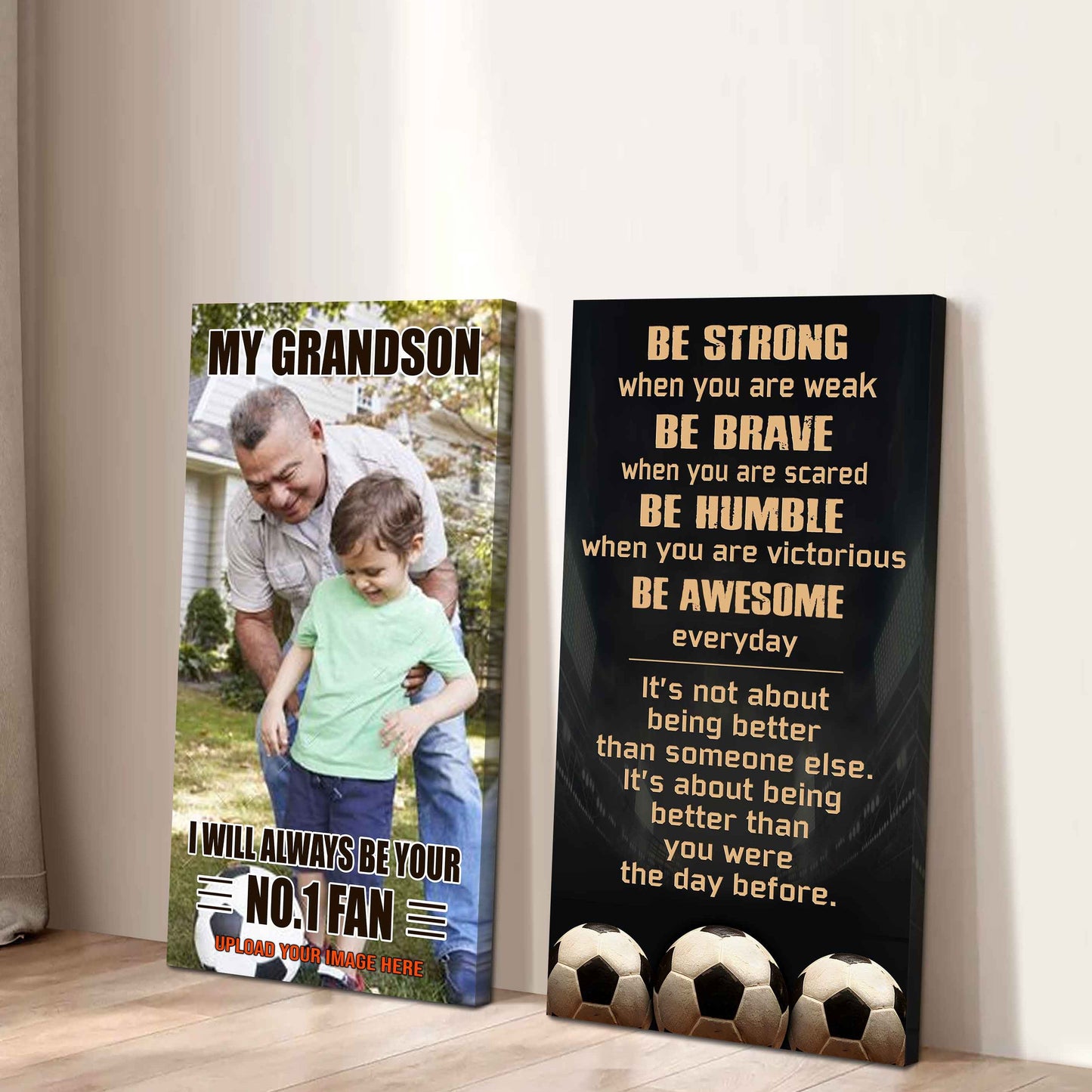 Baseball- My Grandson Be Strong When You Are Weak Be Awesome Everyday Set 2 Canvas Wall Art From Grandpa To Grandson