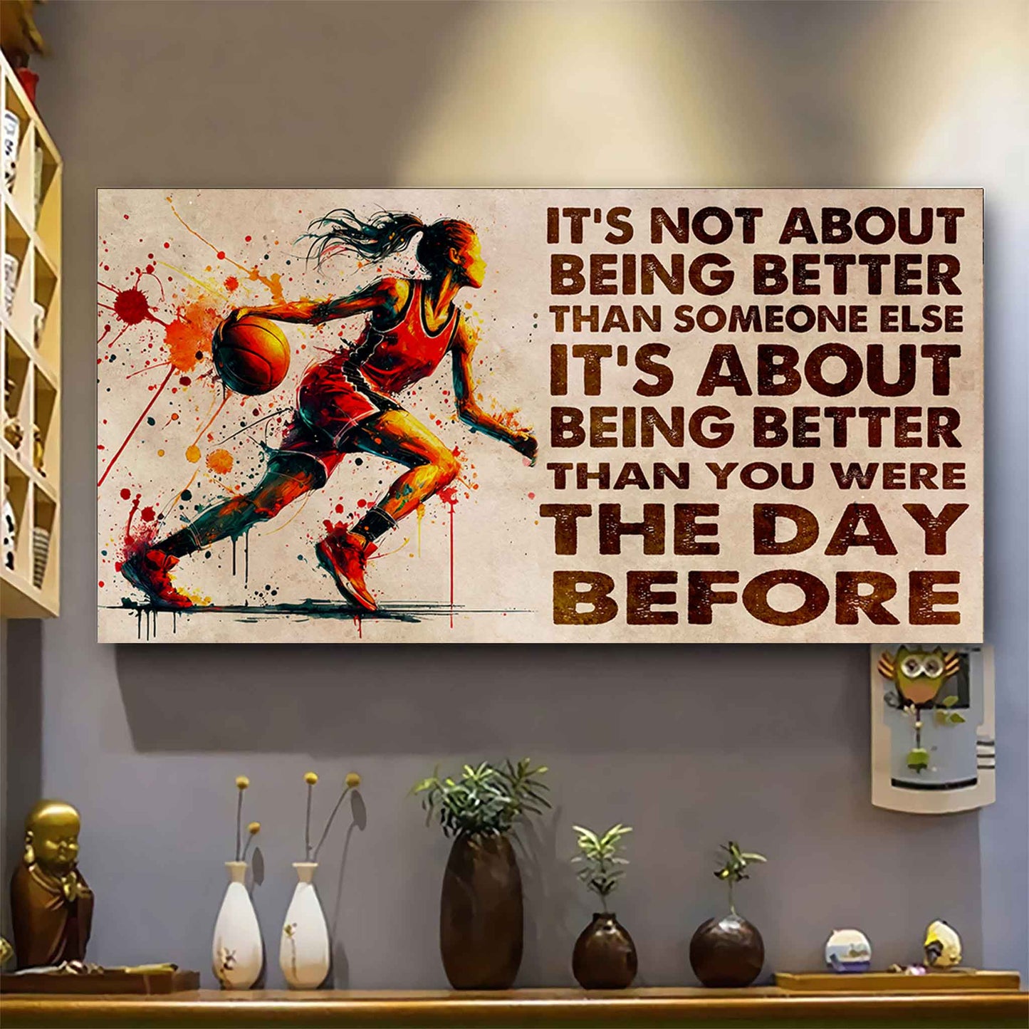 water color woman tennis poster canvas it is not about being better than someone else gift for your loving woman