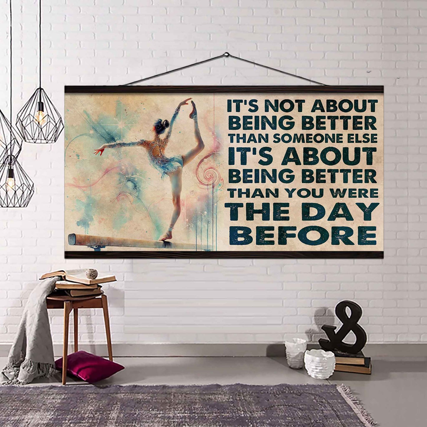 water color woman artistic gymnastic poster canvas it is not about being better than someone else gift for your loving woman