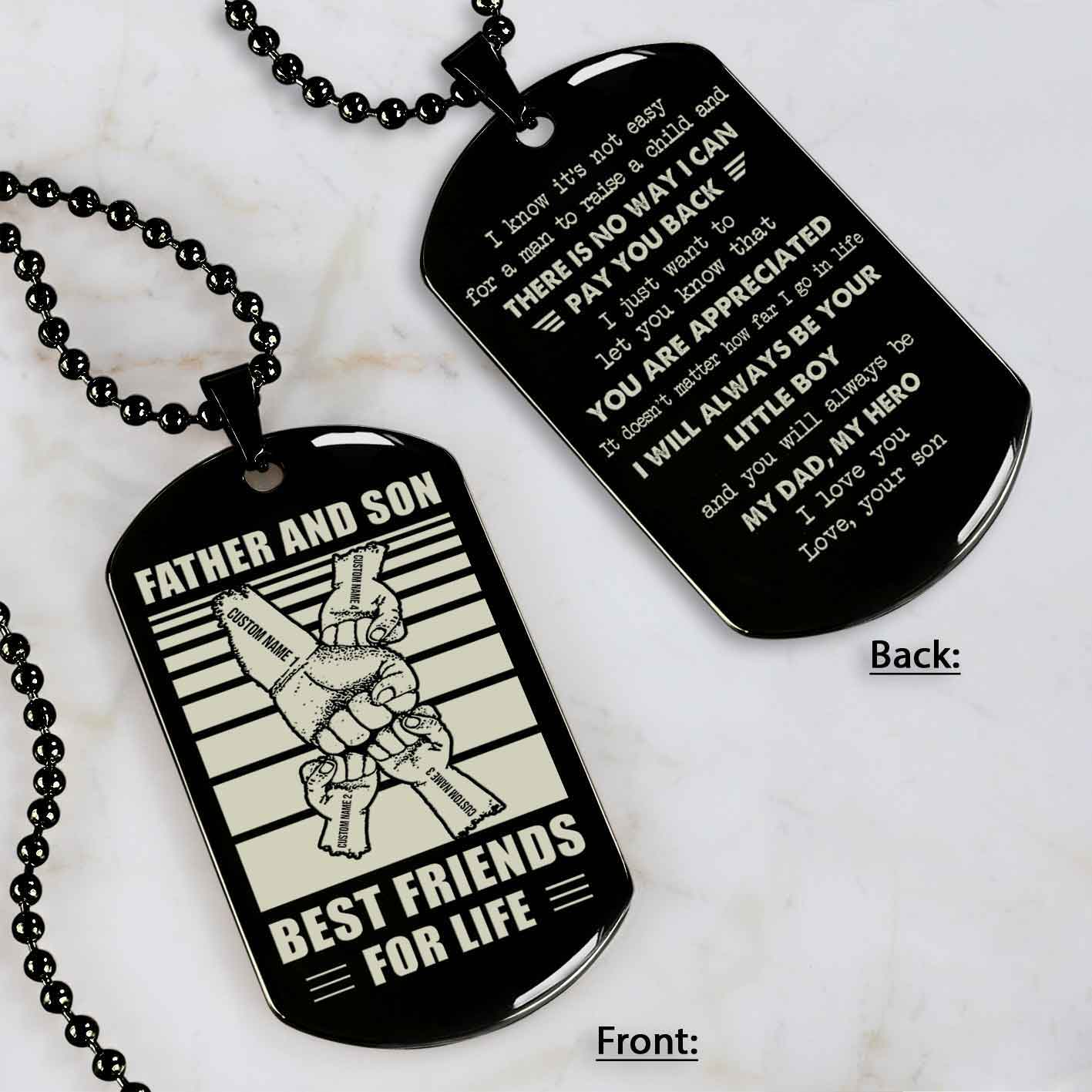 family fist bump team 4 personalized double sided dog tag father  and son best friends for life - message on the back side