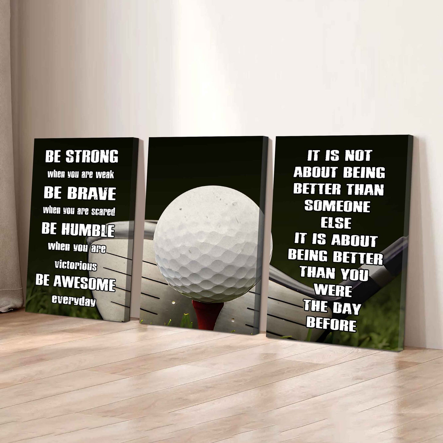 3-Piece - Be Awesome - Motivational Soccer Canvas Wall Art Set