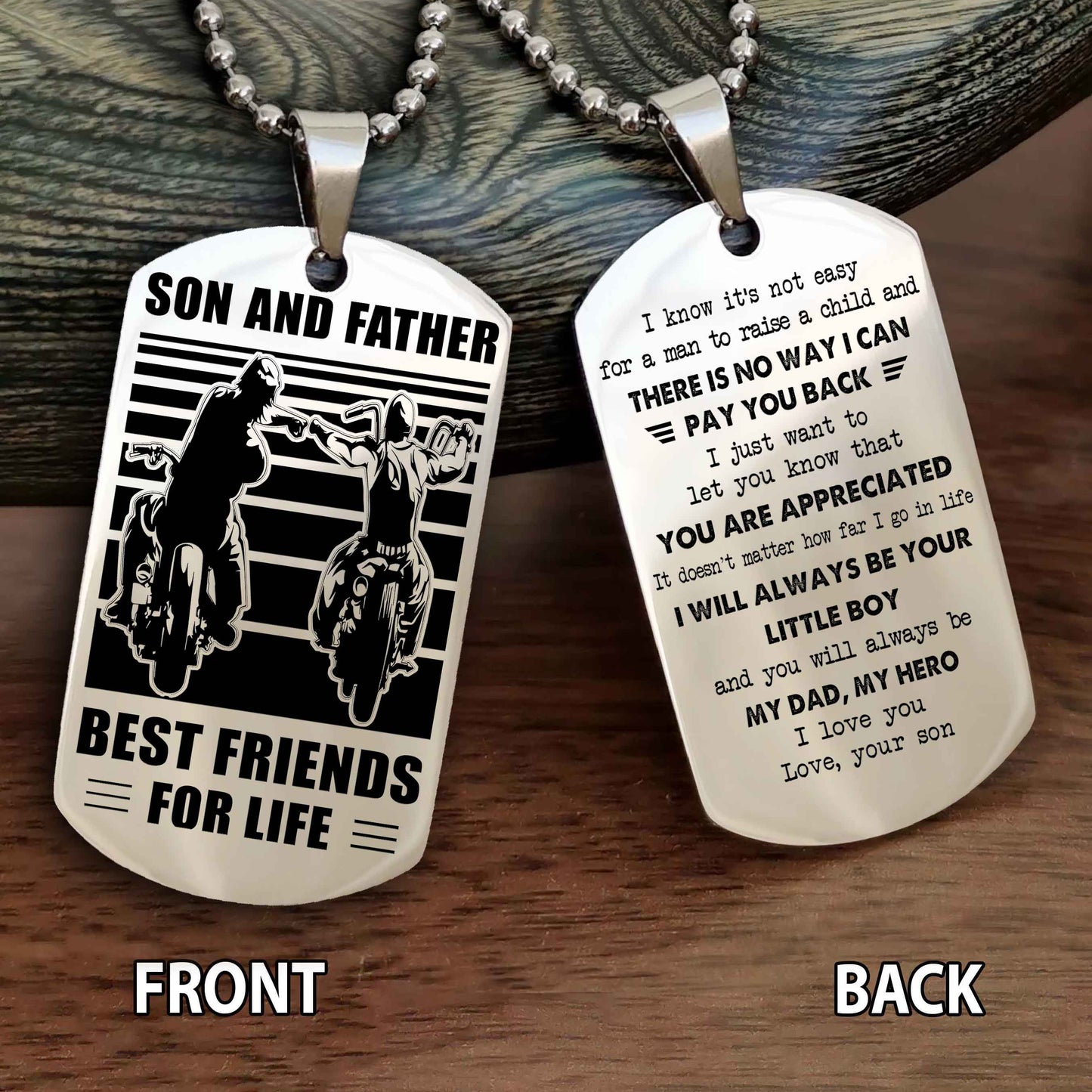 Personalized Biker Double Side Dog Tag Father and Son Best Friend For Life To My Dad I Know It's Not Easy - I Will Always Be Your Little Boy Gift From Son To Dad