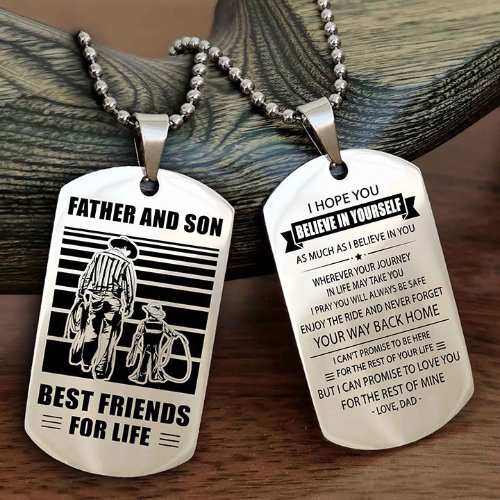 cowboy personalized double sided dog tag to my son i love you - enjoy the ride and never forget your way back home from