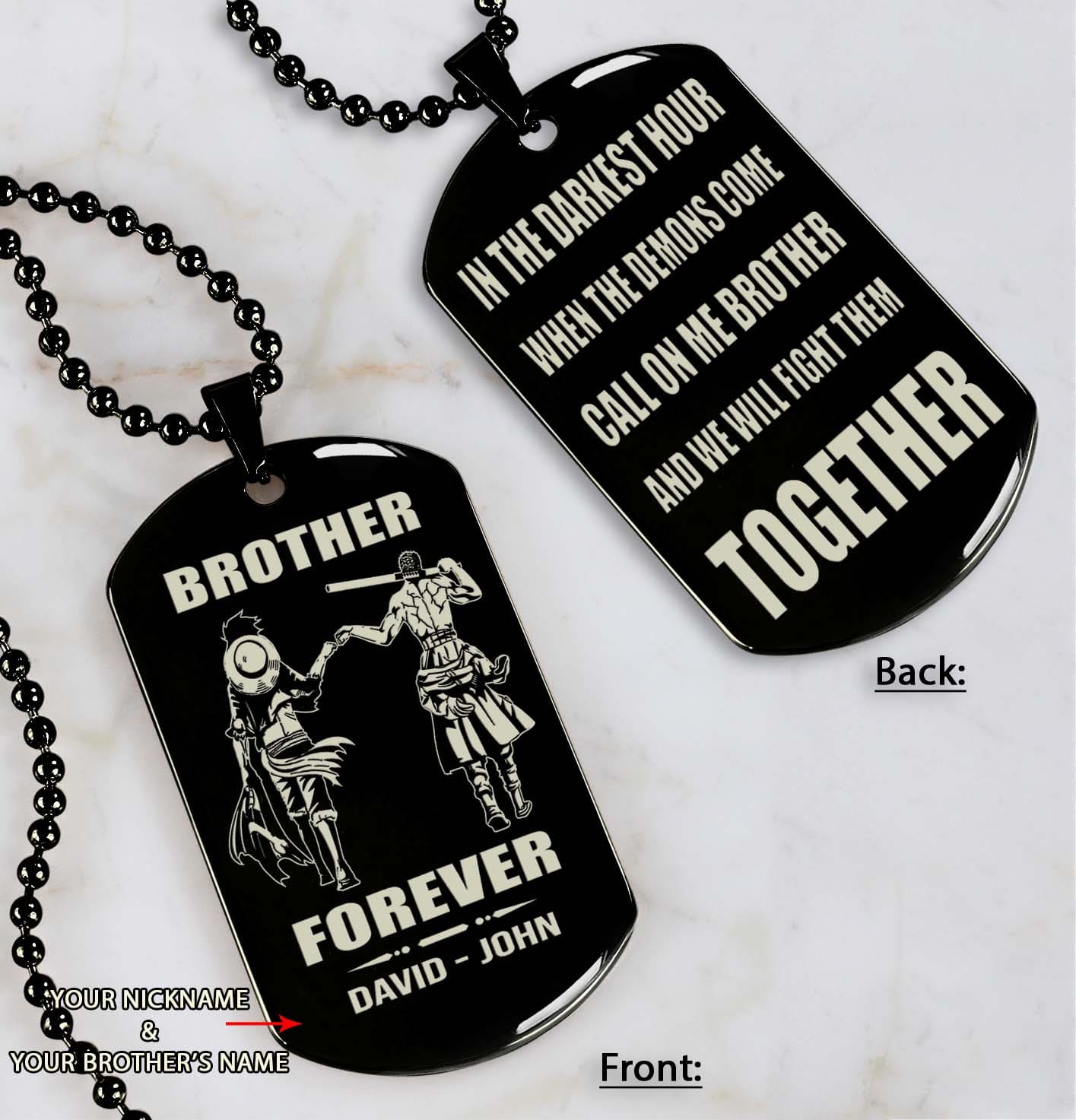 soldier customizable engraved black dog tag double sided gift from brother, brother forever