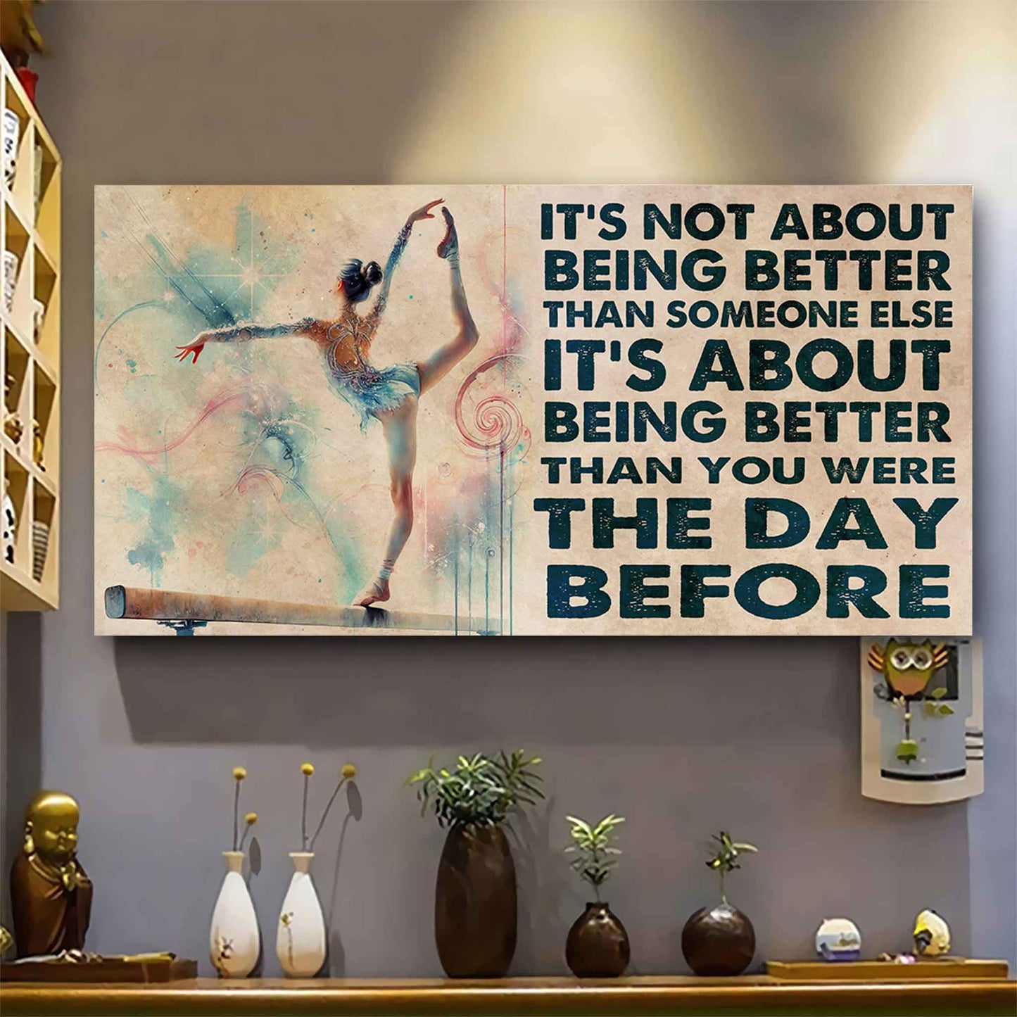 water color woman artistic gymnastic poster canvas it is not about being better than someone else gift for your loving woman