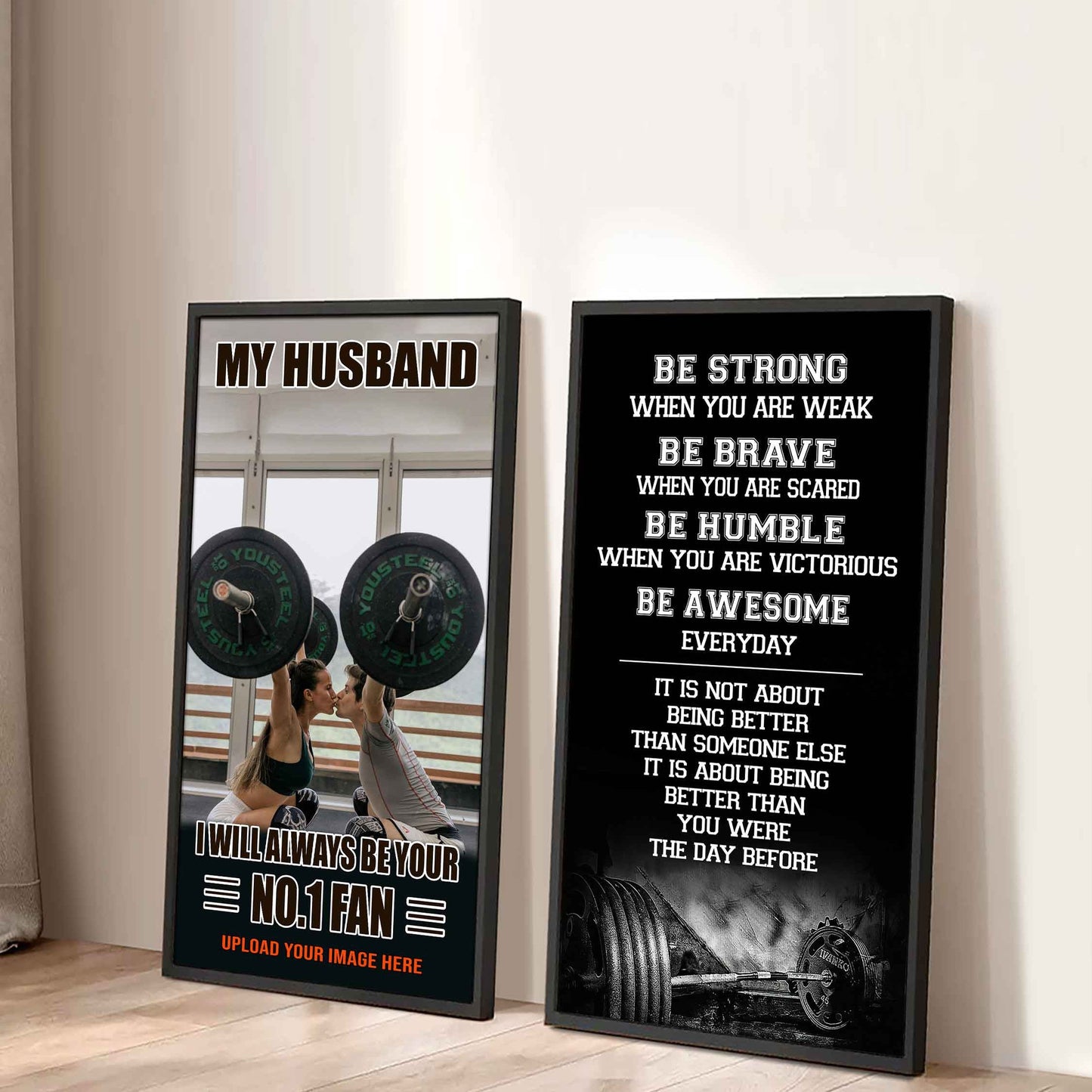 Baseball- Couple To My Husband Be Strong When You Are Weak Be Awesome Everyday Set 2 Canvas Wall Art