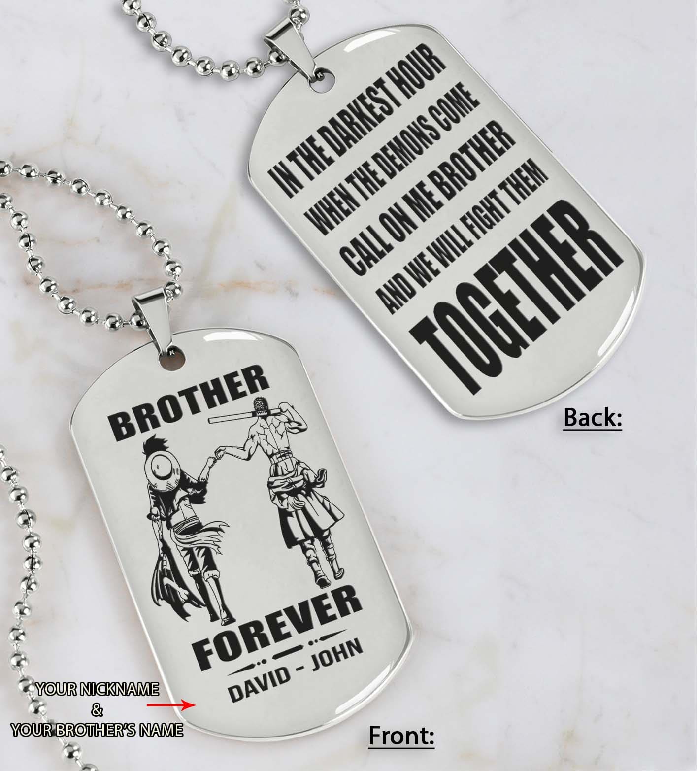 spartan customizable engraved black dog tag double sided gift from brother, brother forever