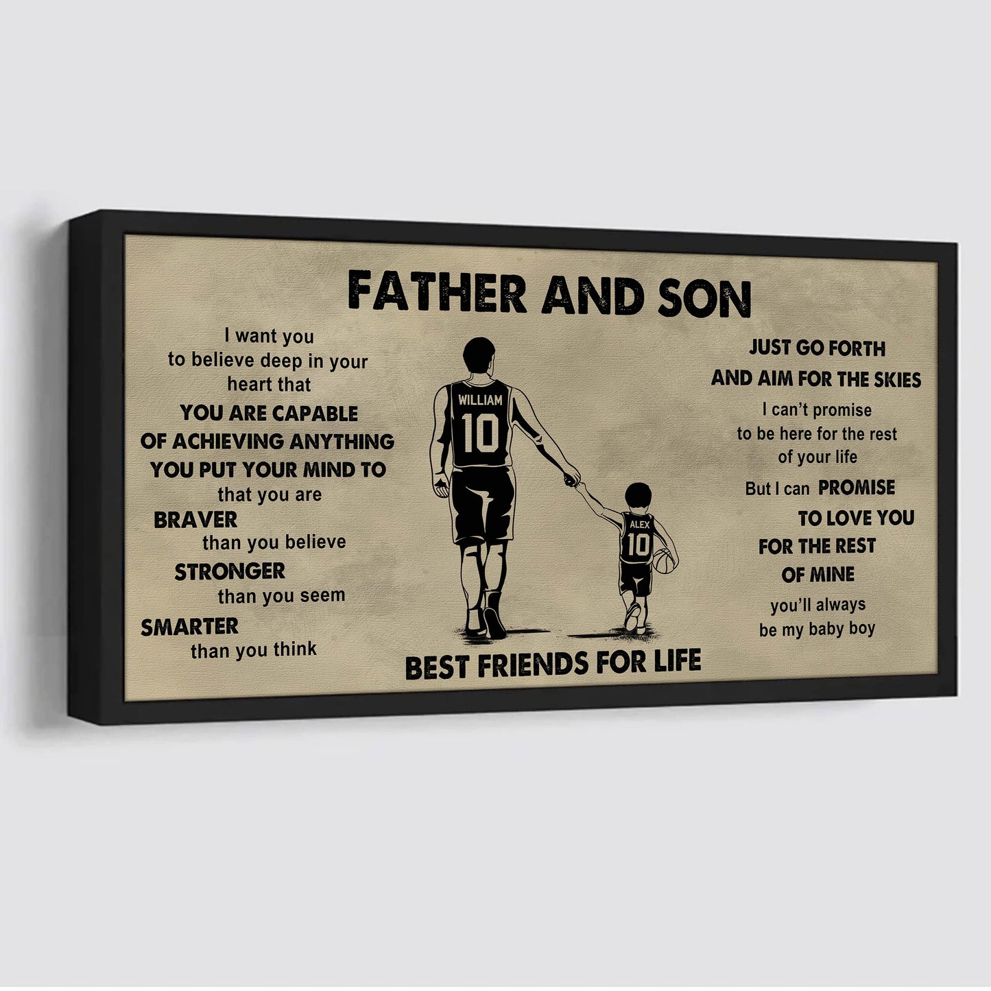 sport - family father and son best friends for life - that you are braver than you believe poster canvas gift for son from father