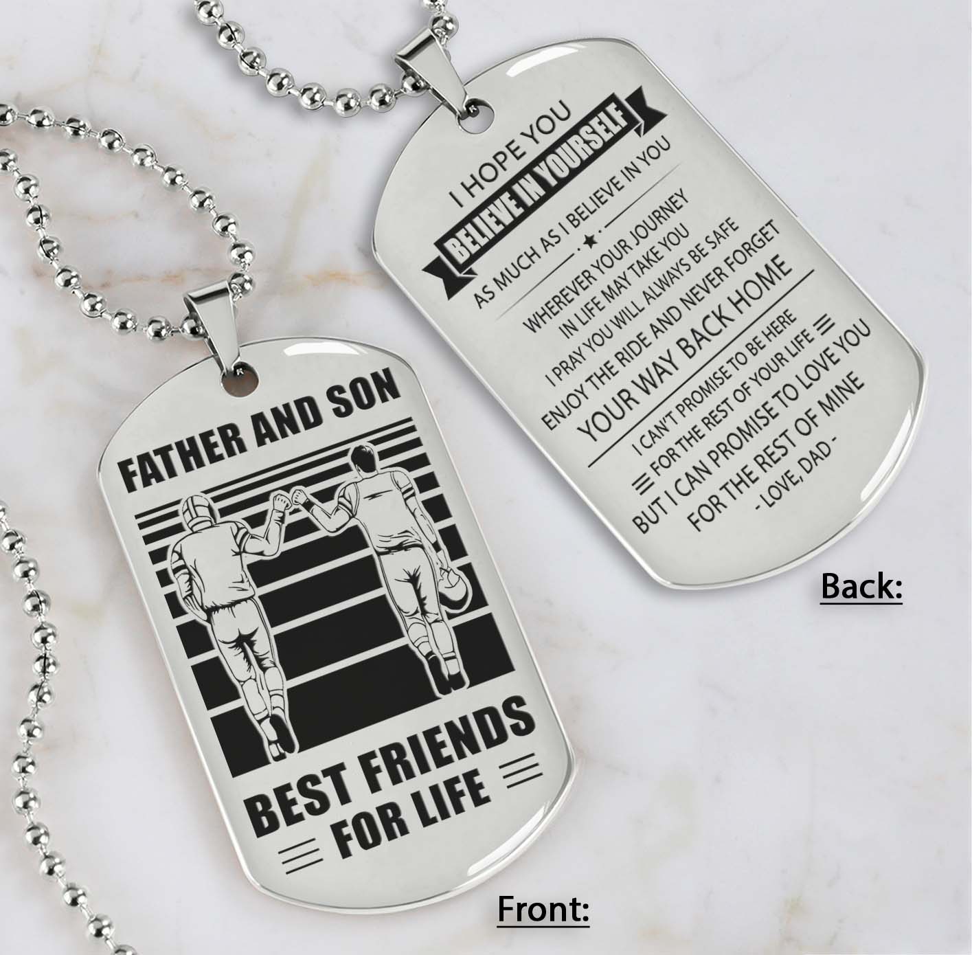 silver verison personalized double sided dog tag father and son best friends for life - message on the back side