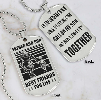 Personalized Double Sided Dog Tag Call On Me Son And We Will Fight Them Together Gifts For Your Son From Dad