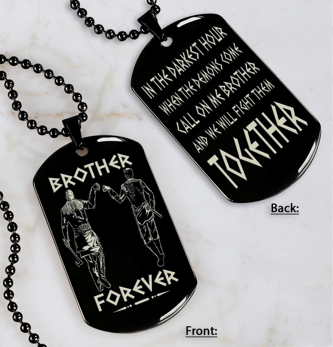 ver3 vikings customizable engraved black dog tag double sided gift from brother, brother forever