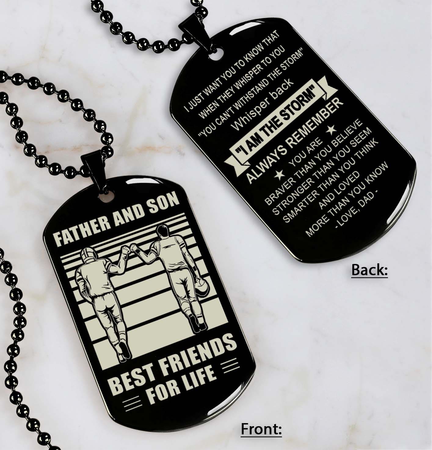 personalized double sided dog tag father and son best friends for life - message on the back side