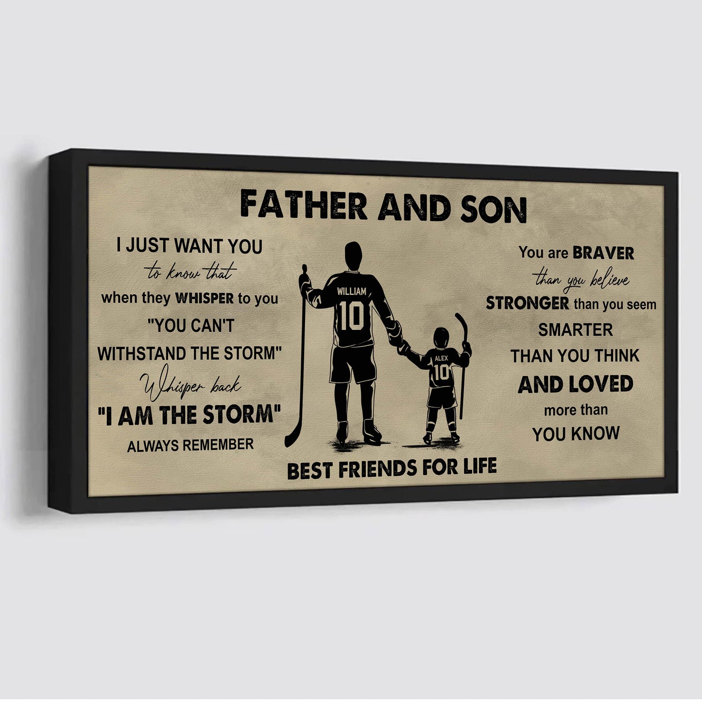 hockey father and son best friends for life - i am the storm poster canvas gift for son from father