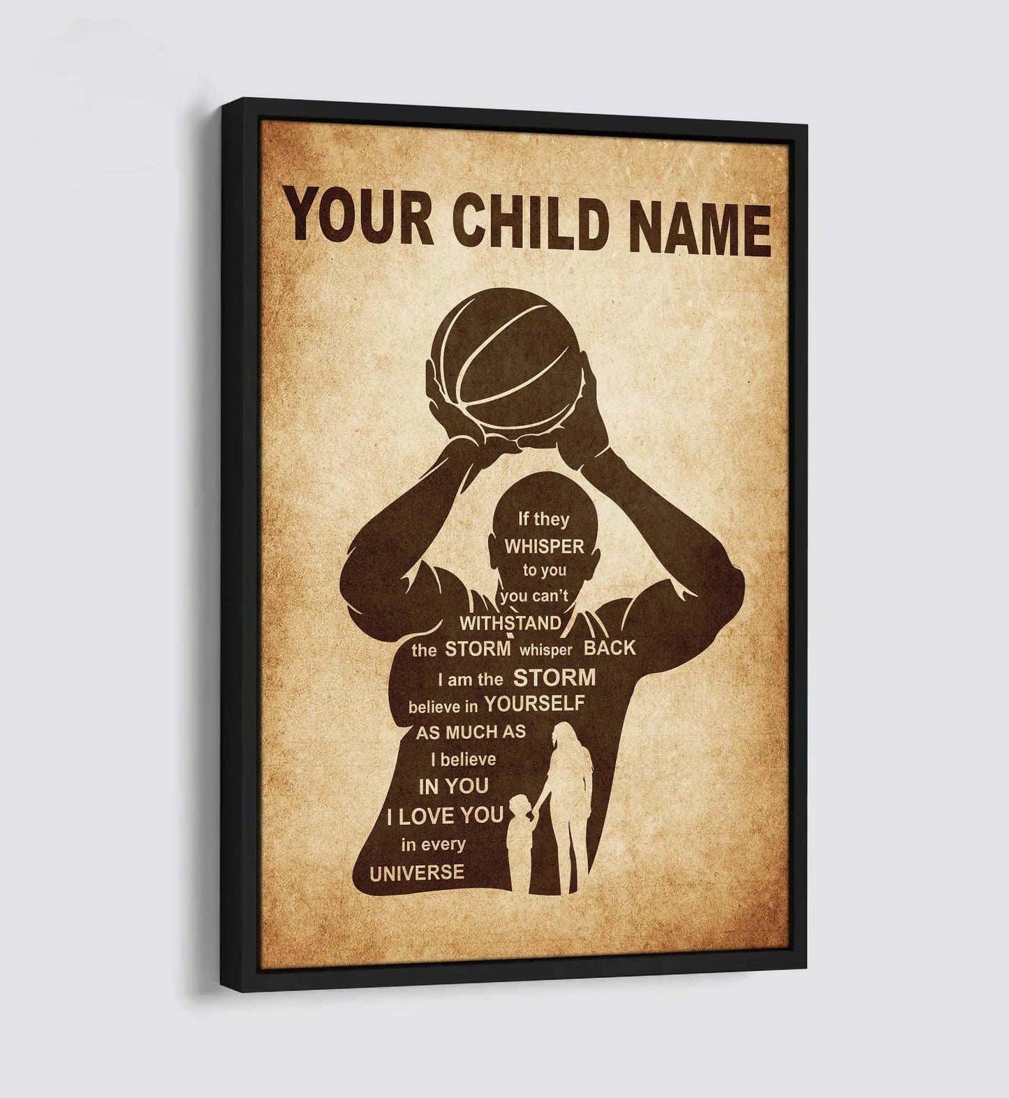 personalized your child name from mom to son basketball poster canvas if they whisper to you - i love you in every universe