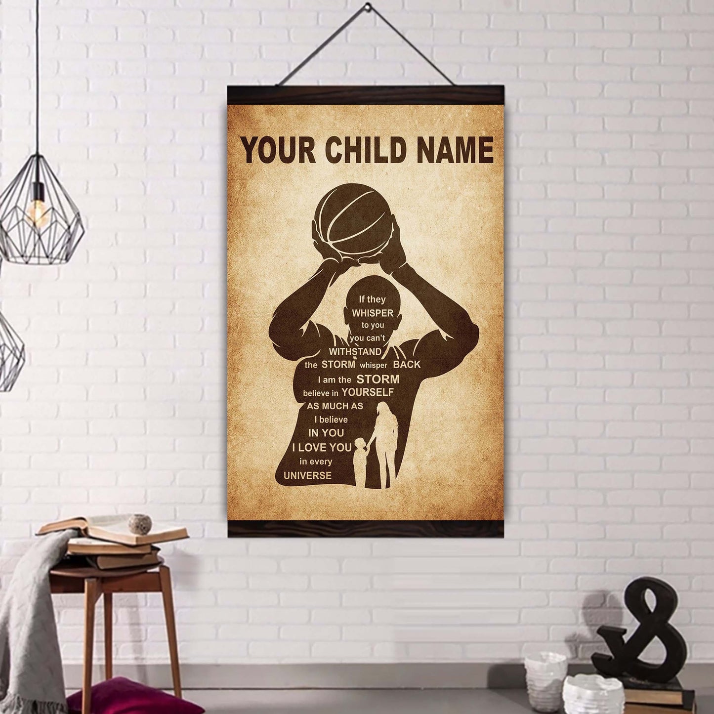 personalized your child name from mom to son basketball poster canvas if they whisper to you - i love you in every universe