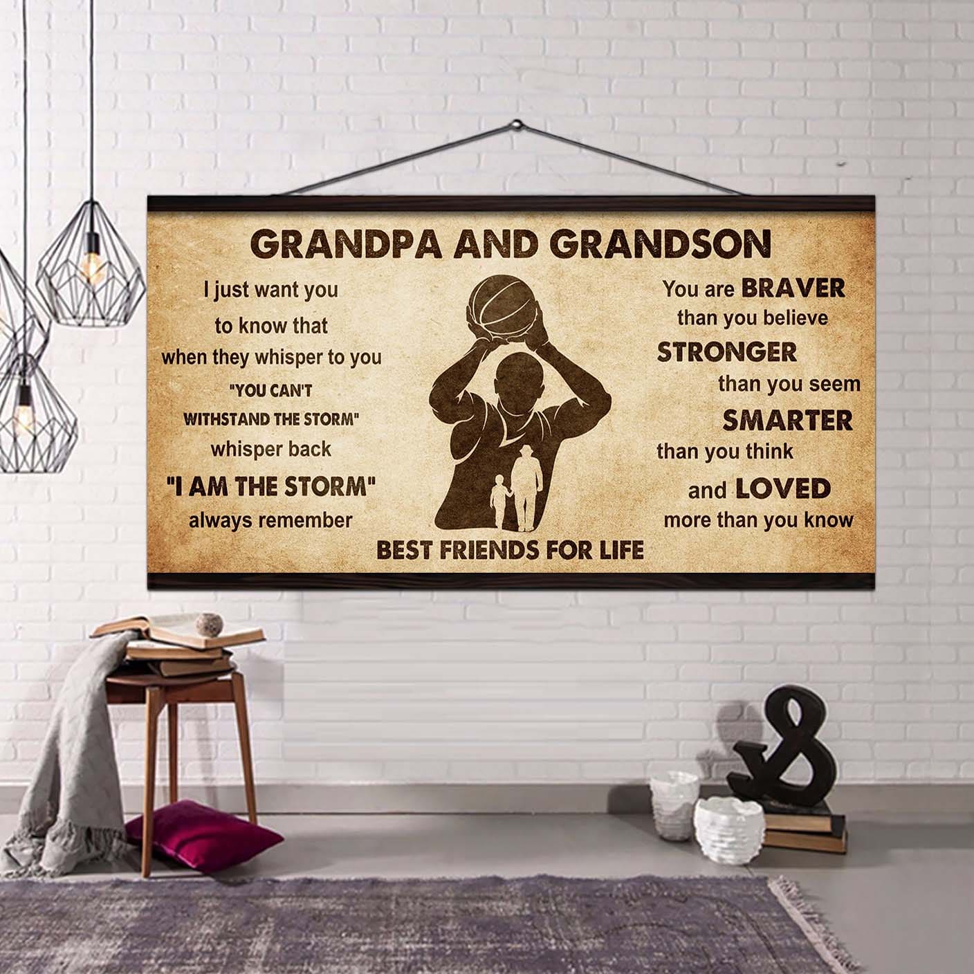 personalized grandpa to grandson poster canvas father and son best friends for life - message for your grandson gifts for him