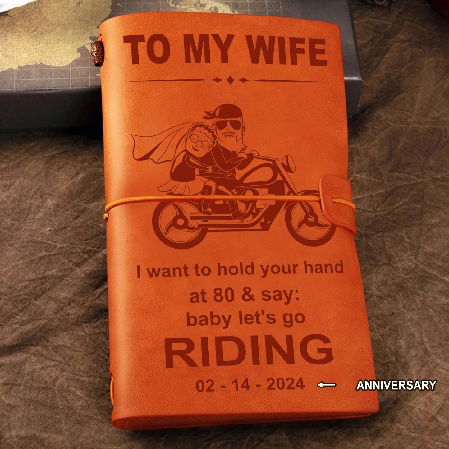 valentines gifts-biker vintage journal husband to wife- i want to hold your hand at 80 & say: baby let's go riding