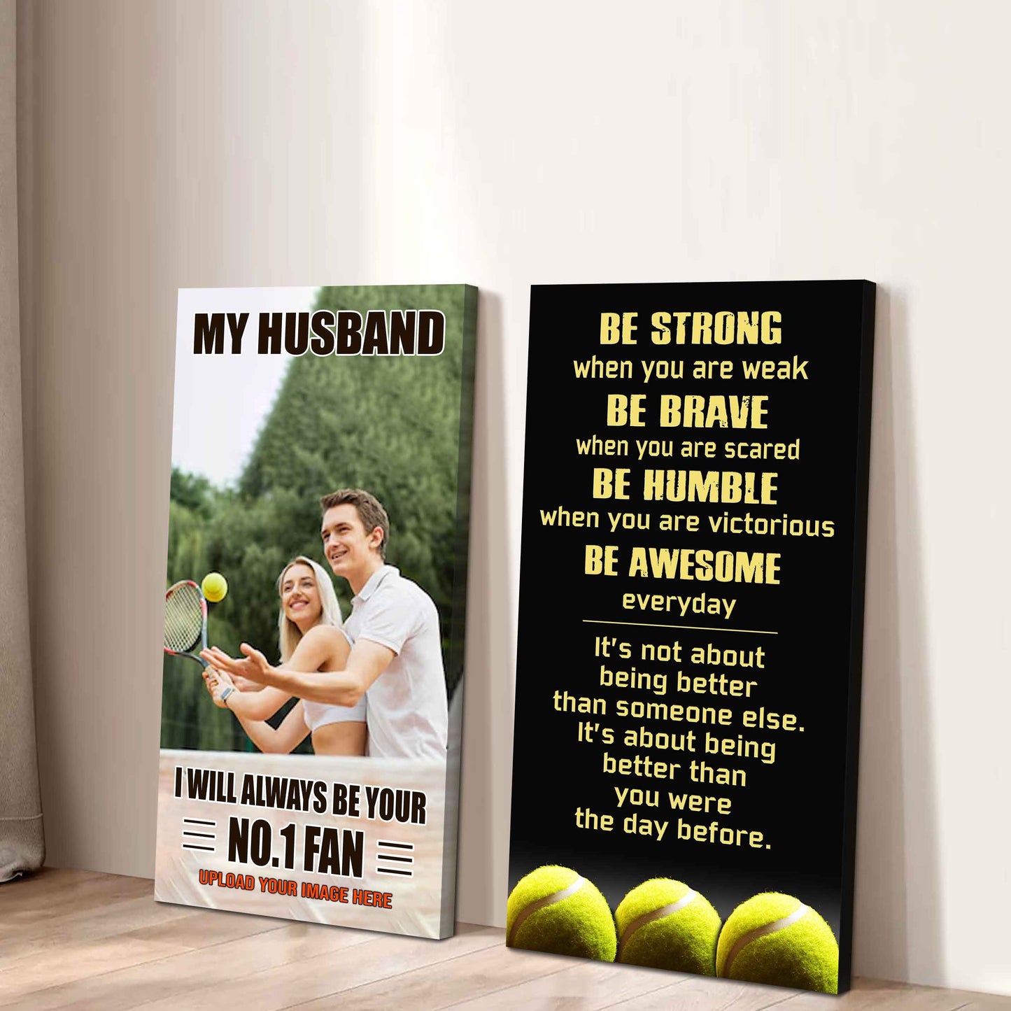 Baseball- Couple To My Husband Be Strong When You Are Weak Be Awesome Everyday Set 2 Canvas Wall Art