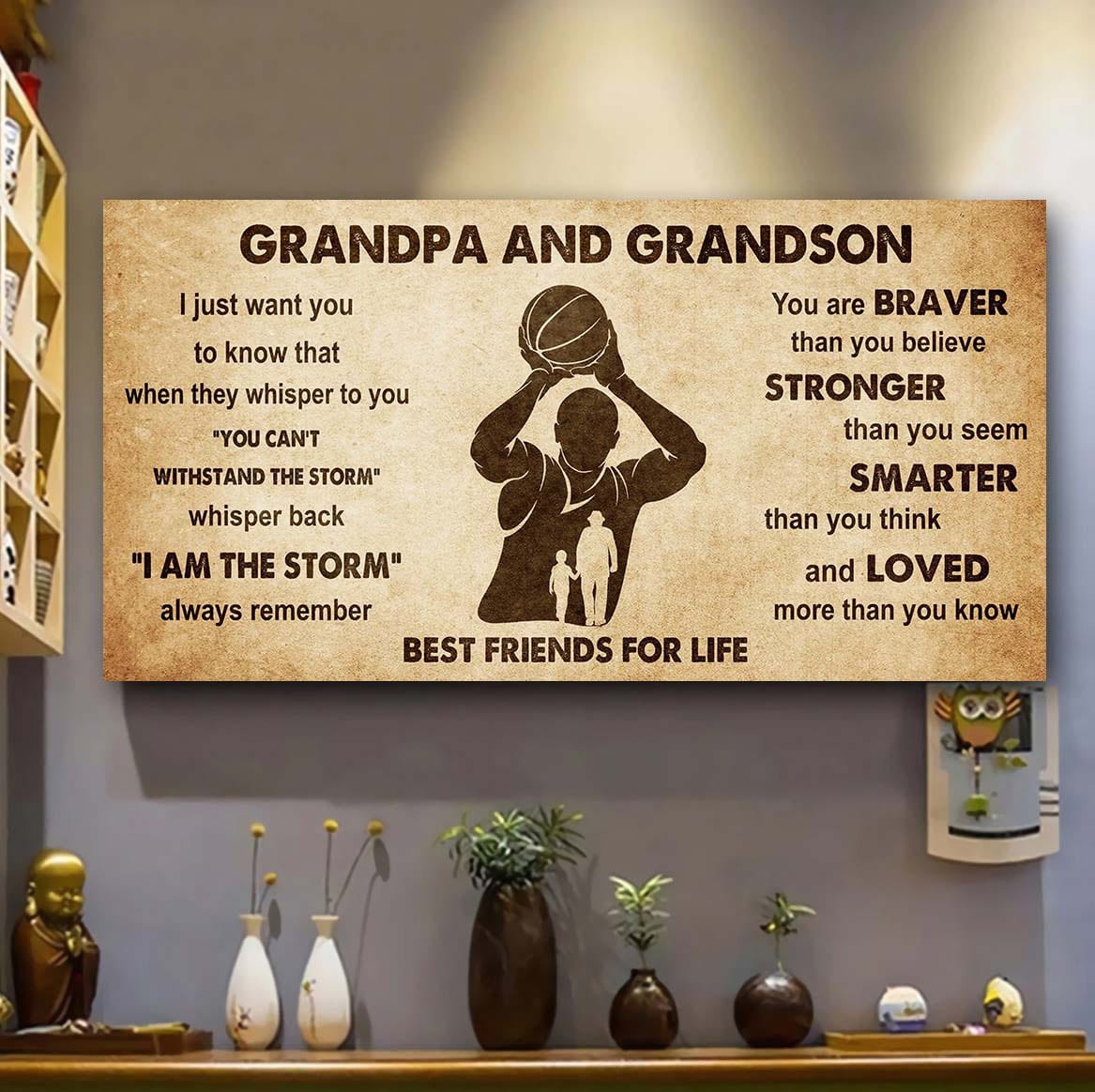 personalized grandpa to grandson poster canvas father and son best friends for life - message for your grandson gifts for him