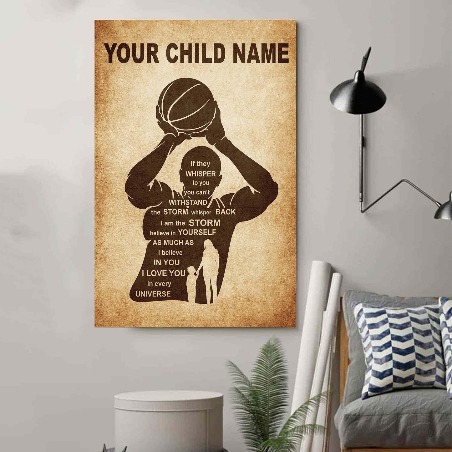 personalized your child name from mom to son basketball poster canvas if they whisper to you - i love you in every universe