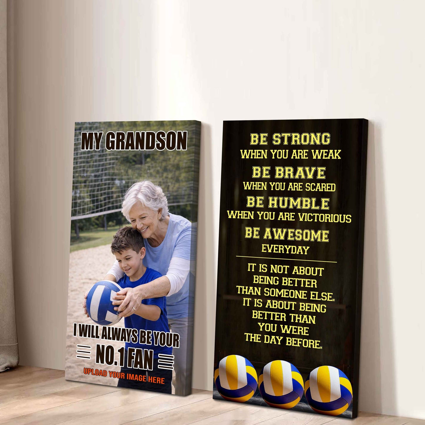 Baseball-My Grandson Be Strong When You Are Weak Be Awesome Everyday Set 2 Canvas Wall Art From Grandma To Grandson