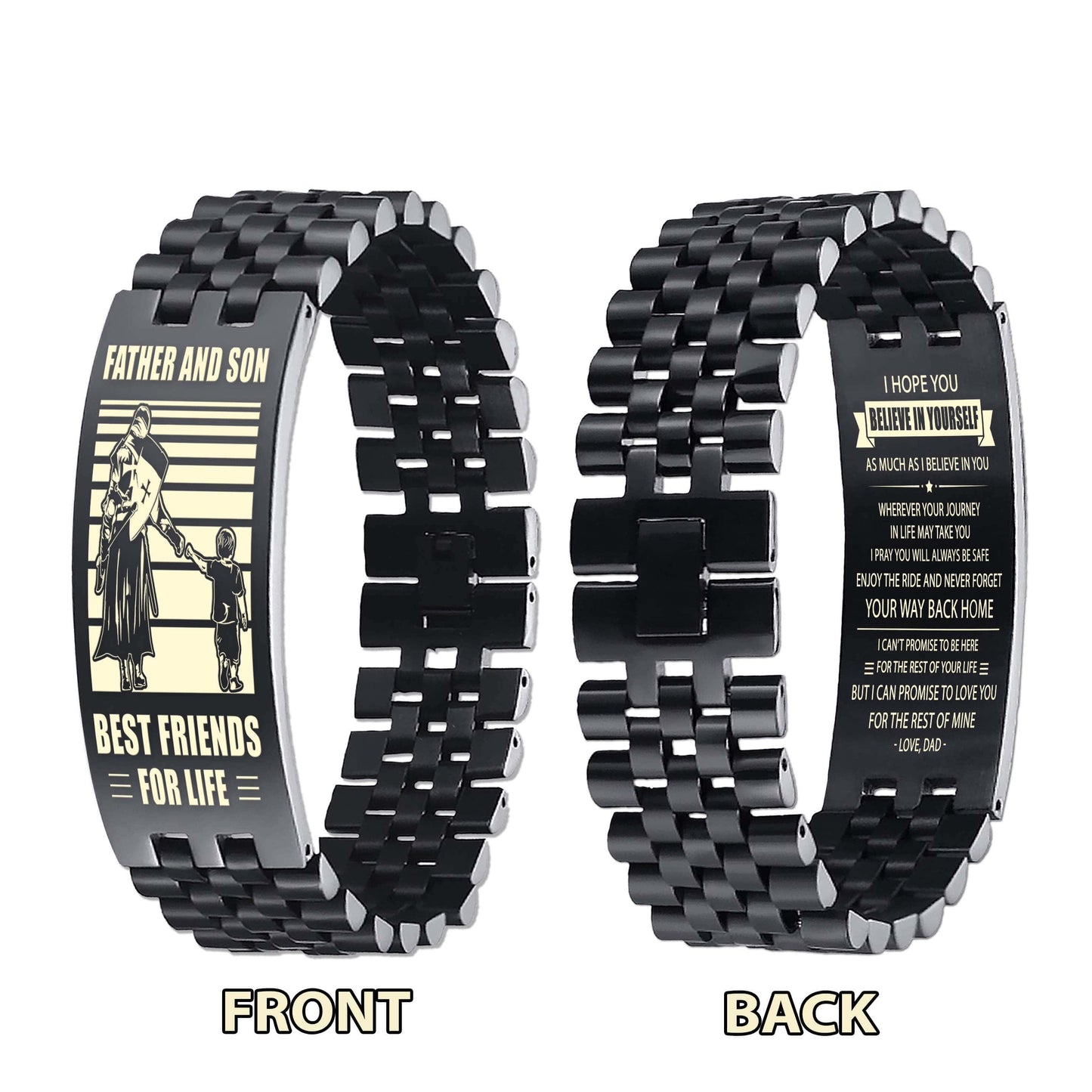 be strong spartan personalized double sided bracelet father and son best friends for life - message on the back side