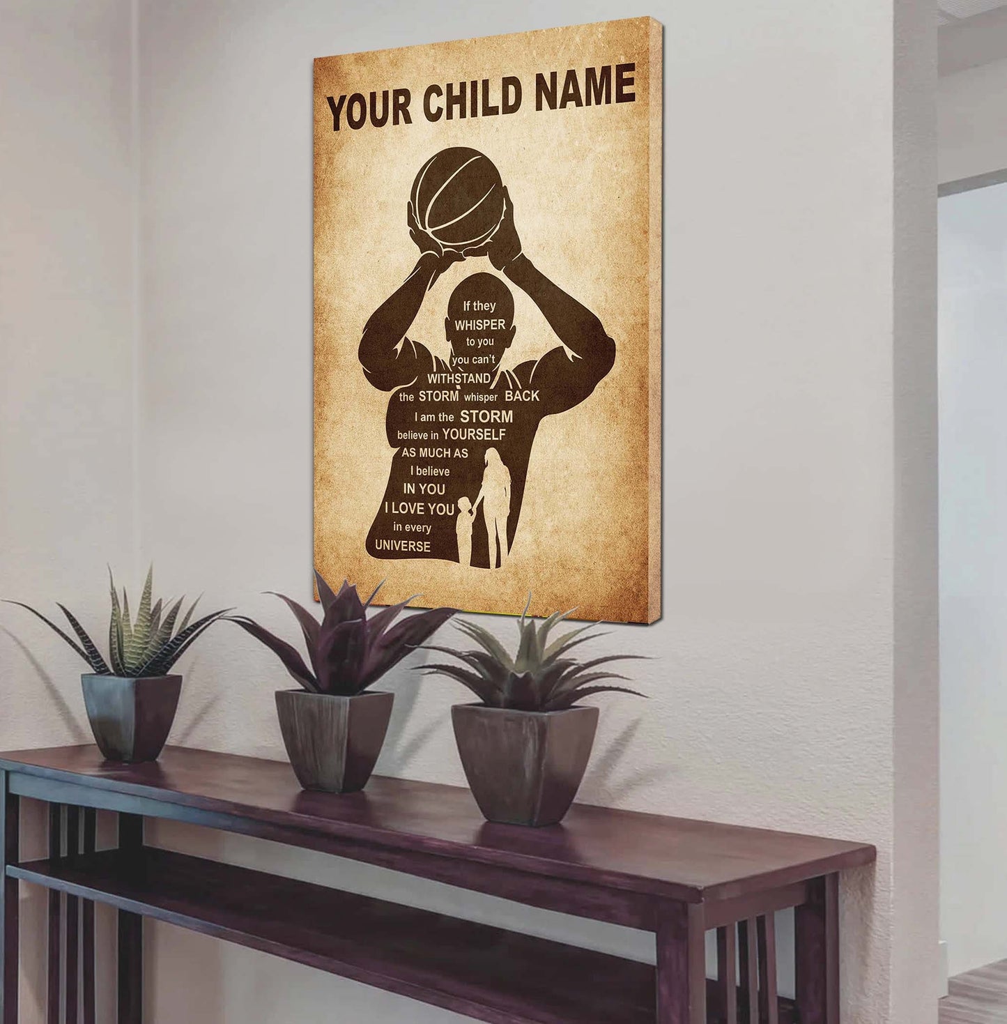 personalized your child name from mom to son basketball poster canvas if they whisper to you - i love you in every universe