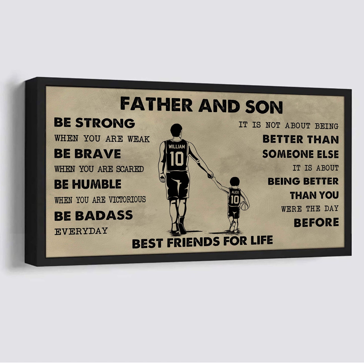 sport-family father and son best friends for life - be strong when you are weak poster canvas gift for son from father