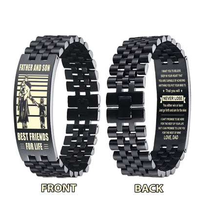 Be Strong Spartan Personalized Double Sided Bracelet Father And Son Best Friends For Life - Message on the back side