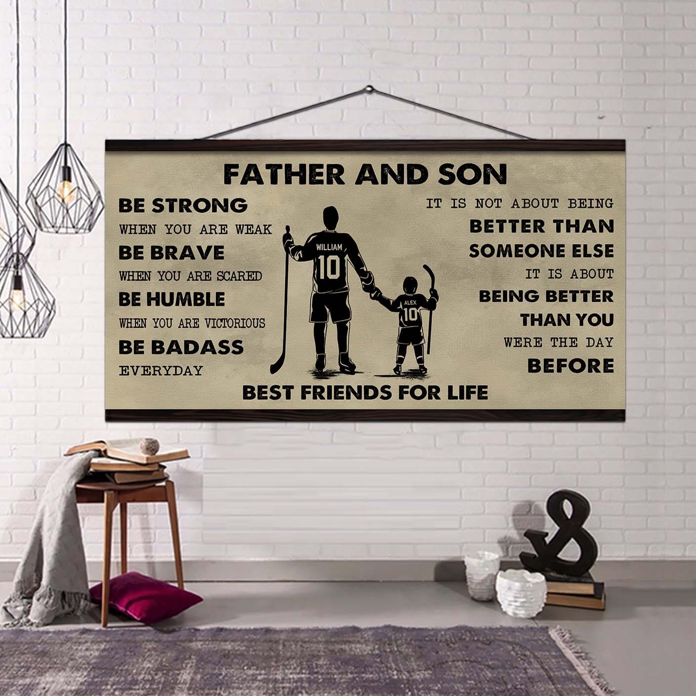 sport-family father and son best friends for life - be strong when you are weak poster canvas gift for son from father