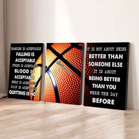 No Quitting – Basketball Athlete Mindset | 3-Piece Motivational Canvas Wall Art