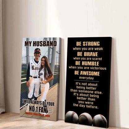 Baseball- Couple To My Husband Be Strong When You Are Weak Be Awesome Everyday Set 2 Canvas Wall Art