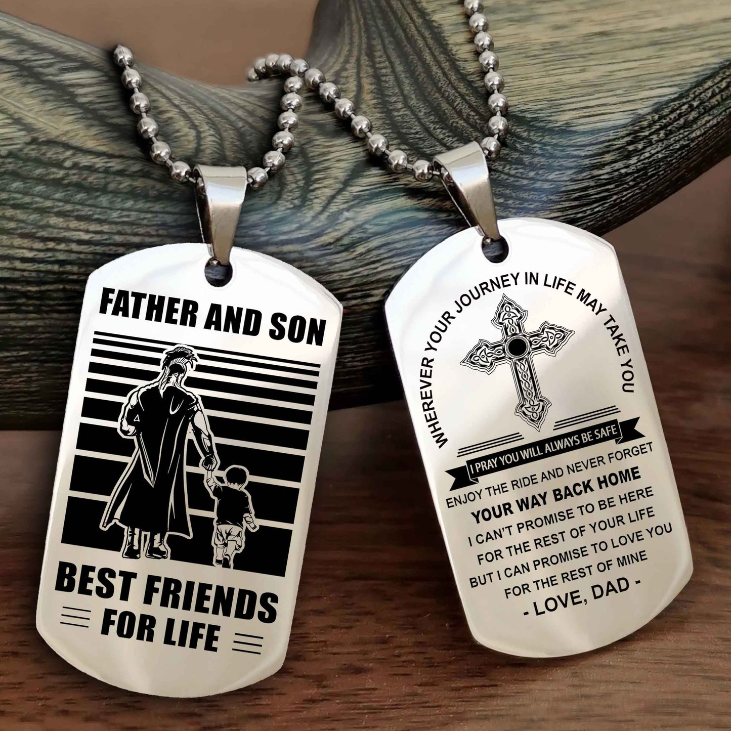 drb cross double sided dog tag father and son best friend for life - gift for son never forget your way back home