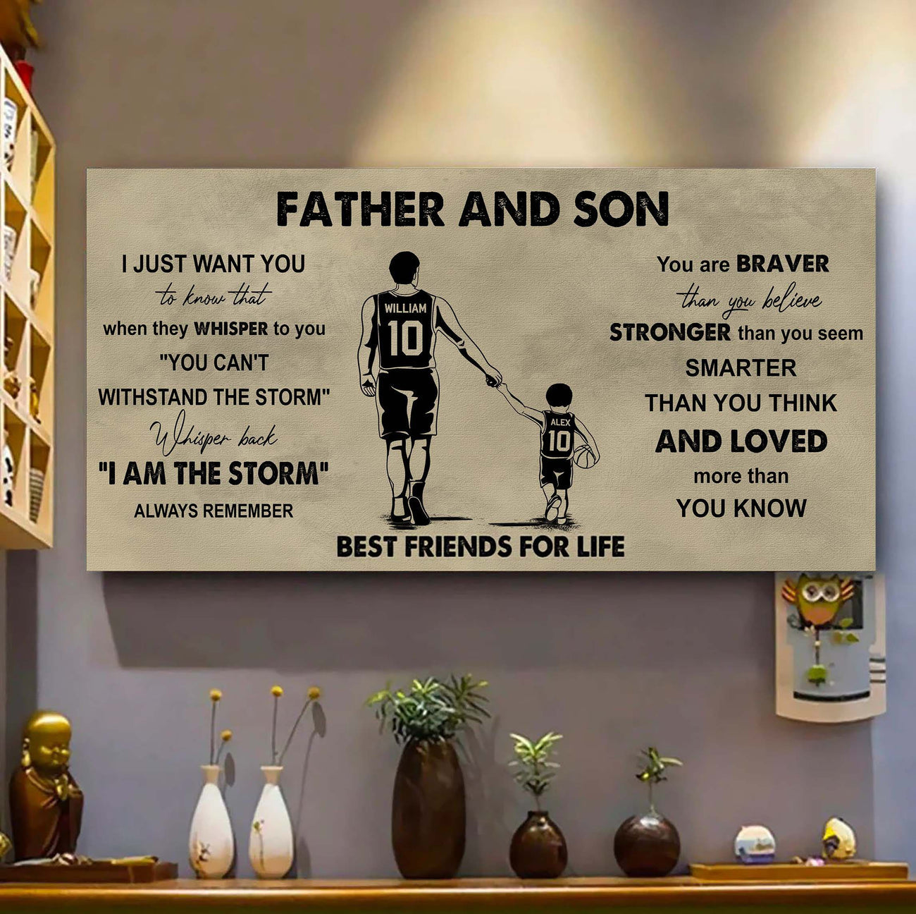 drb father and son best friends for life - i am the storm poster canvas gift for son from father