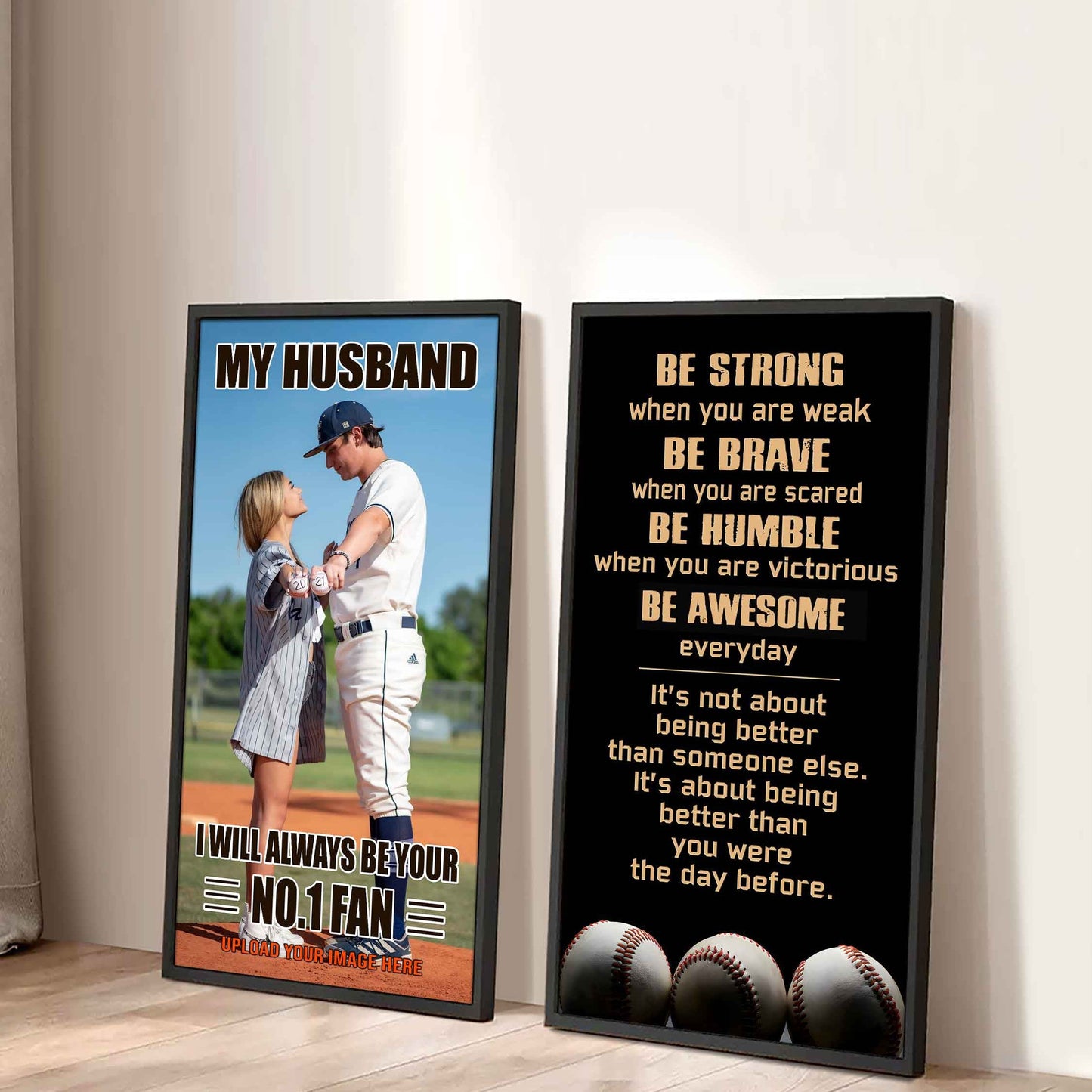Baseball- Couple To My Husband Be Strong When You Are Weak Be Awesome Everyday Set 2 Canvas Wall Art