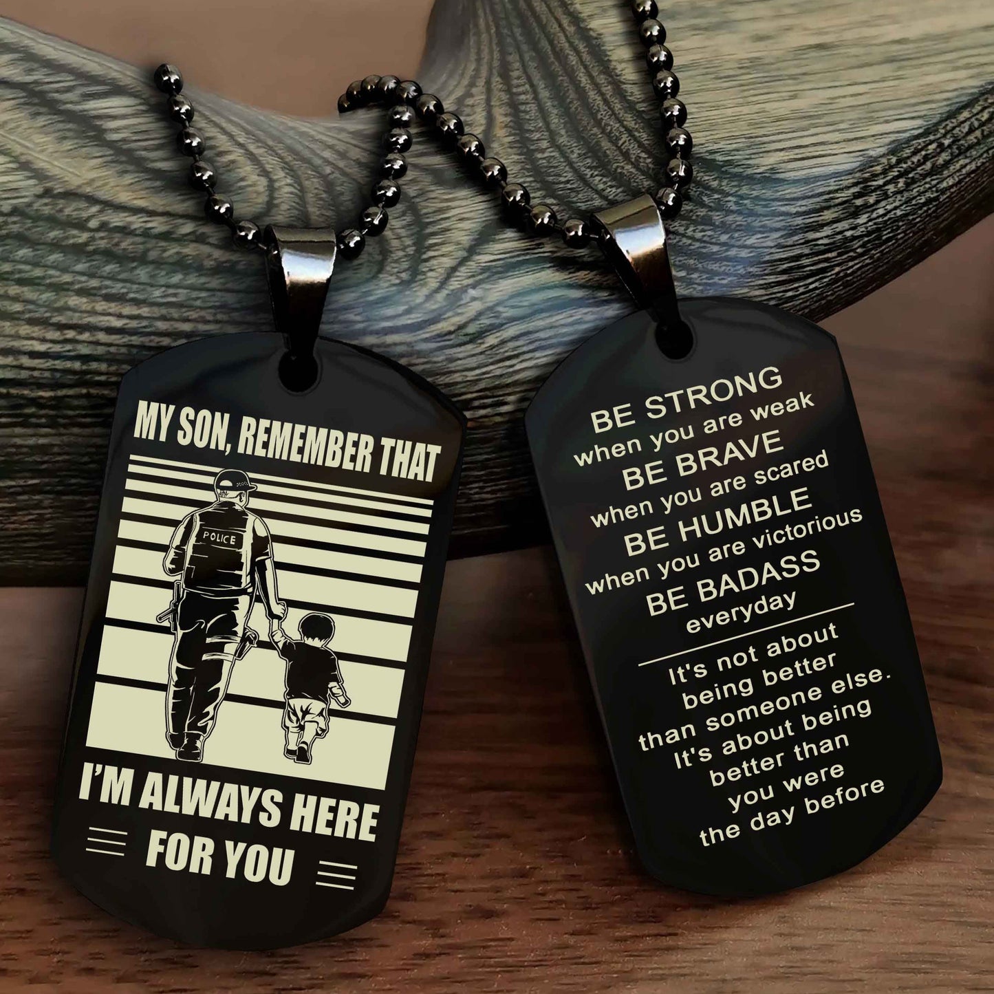 Biker Personalized Double Sided Dog Tag My Son  Remember That I Will Always Here Be Strong When You Are Weak Be Badass Everyday