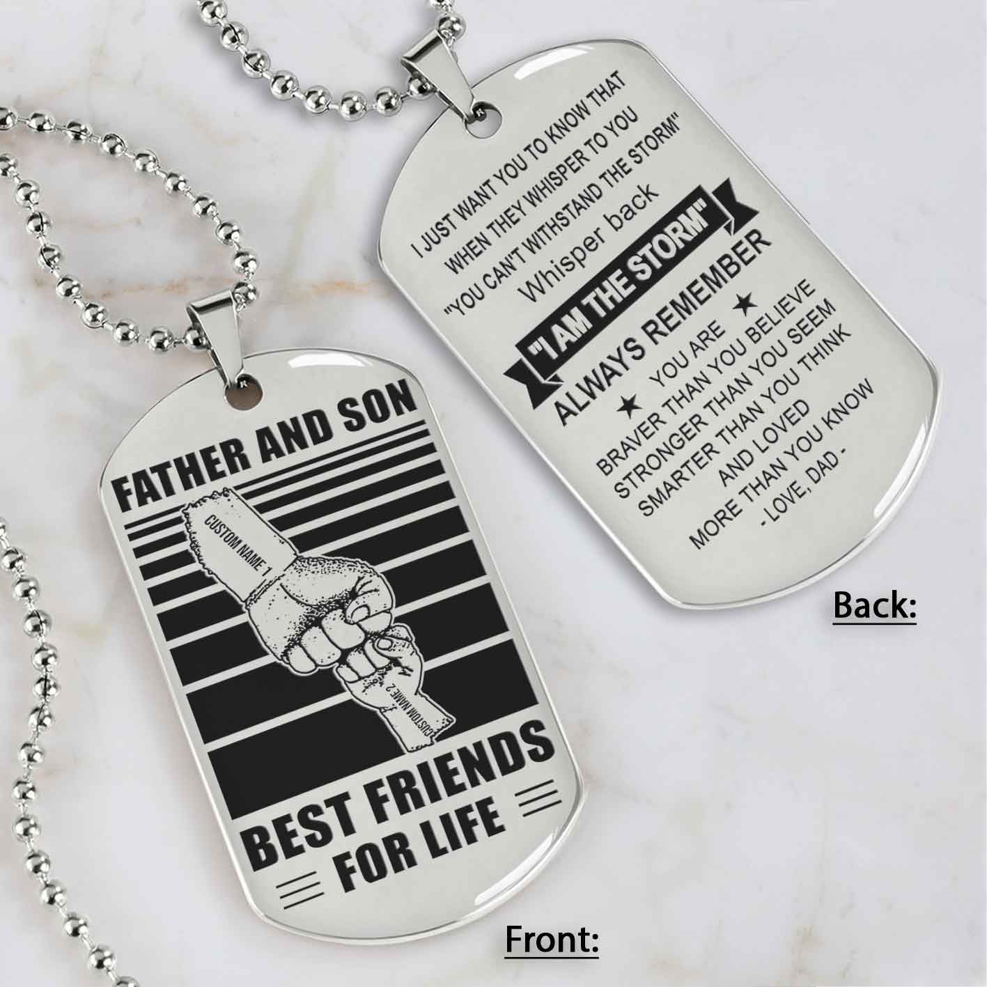 family fist bump team 2 personalized double sided dog tag father  and son best friends for life - message on the back side